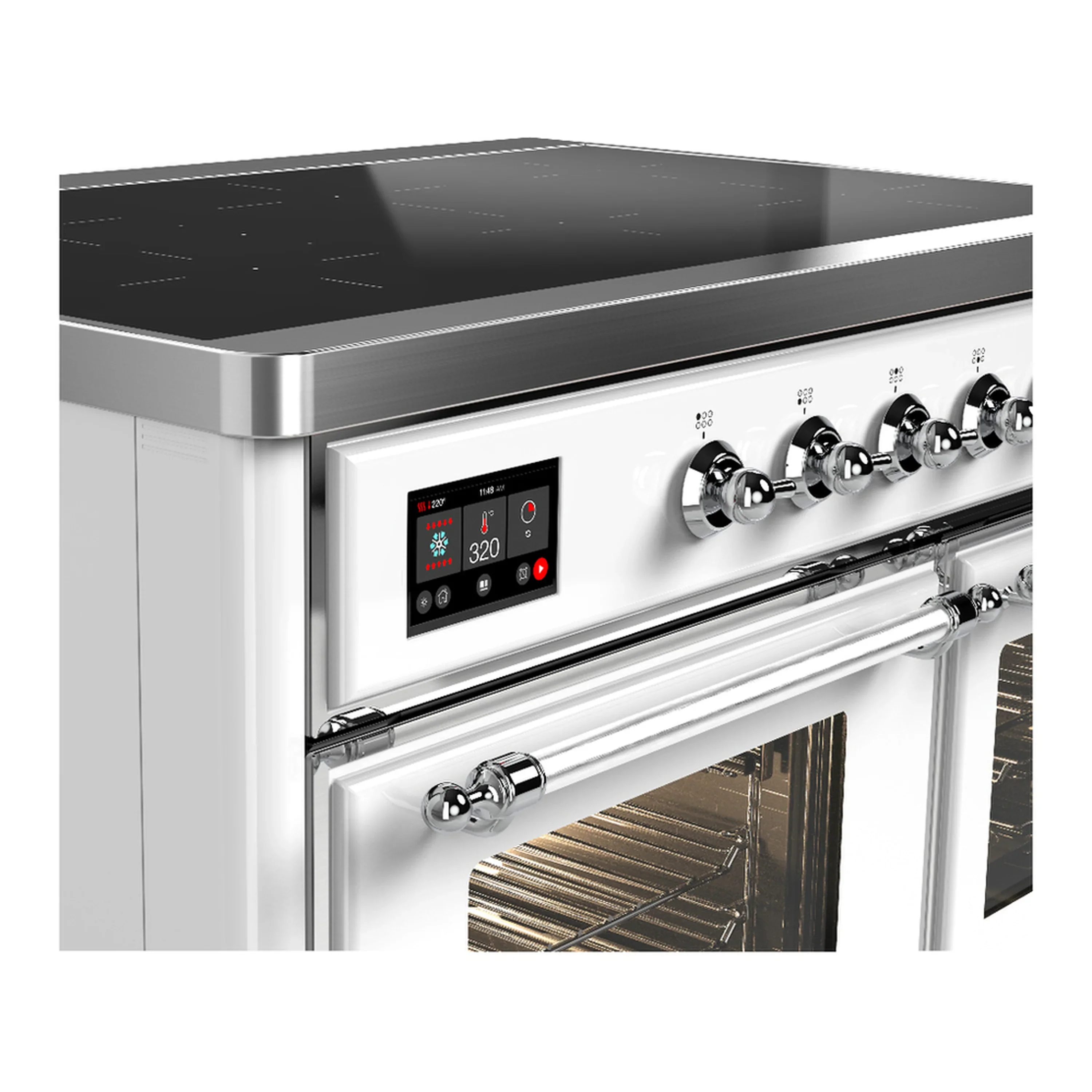 ILVE Majestic III 40-Inch Induction Range with 6 Induction Elements and Triple Glass Door Electric Oven in White with Chrome Trim (UMDIB40NR3WHC) - Image 7