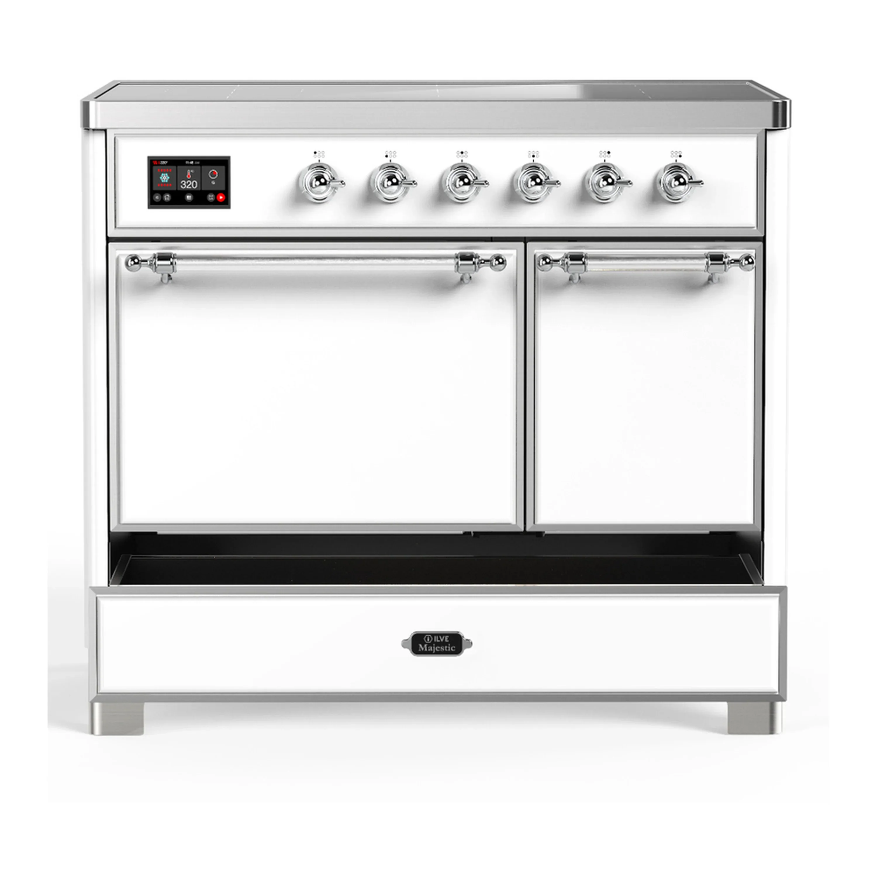 ILVE Majestic III 40-Inch Induction Range with 6 Induction Elements and Solid Door Electric Oven in White with Chrome Trim (UMDIB40QNR3WHC) - Image 3