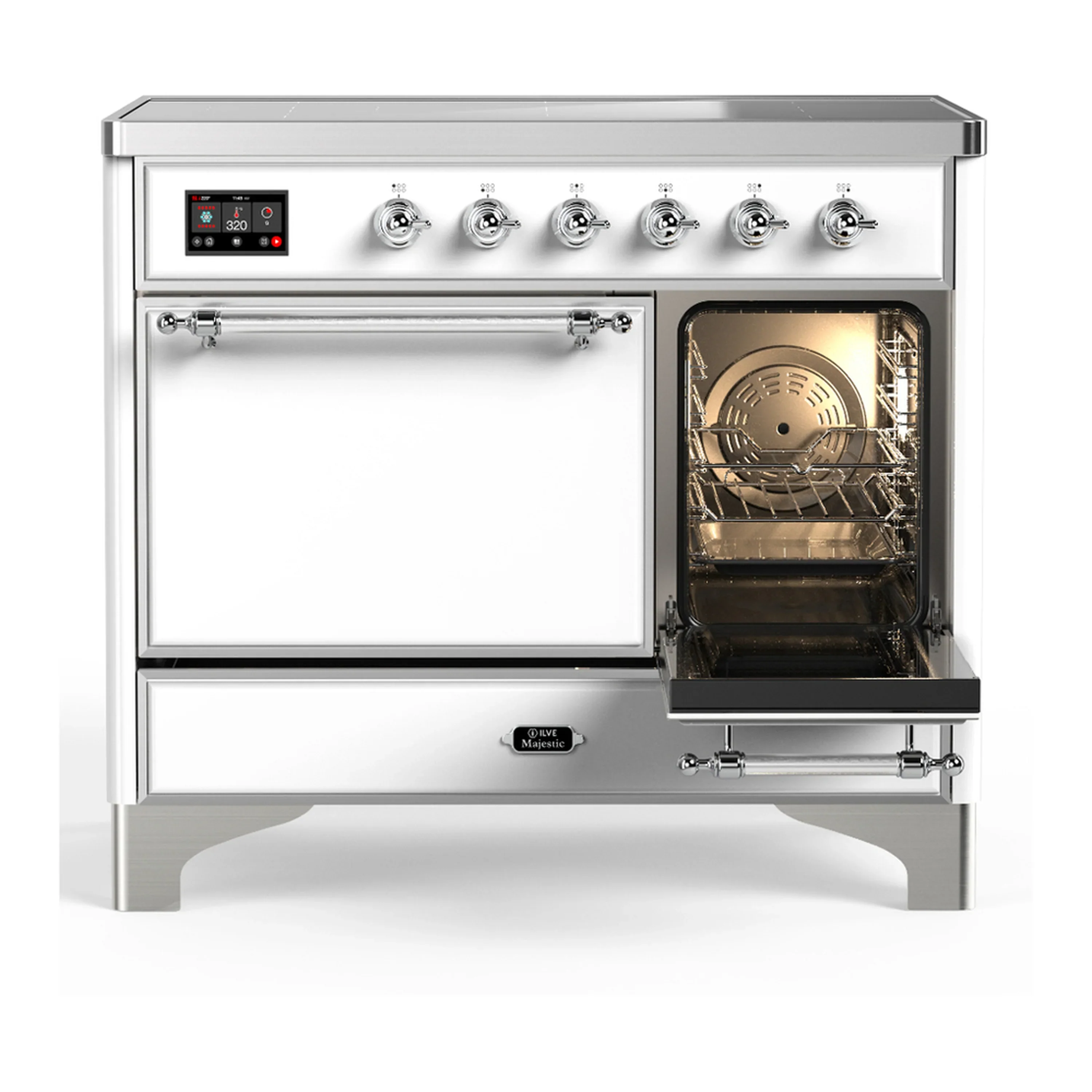 ILVE Majestic III 40-Inch Induction Range with 6 Induction Elements and Solid Door Electric Oven in White with Chrome Trim (UMDIB40QNR3WHC) - Image 4