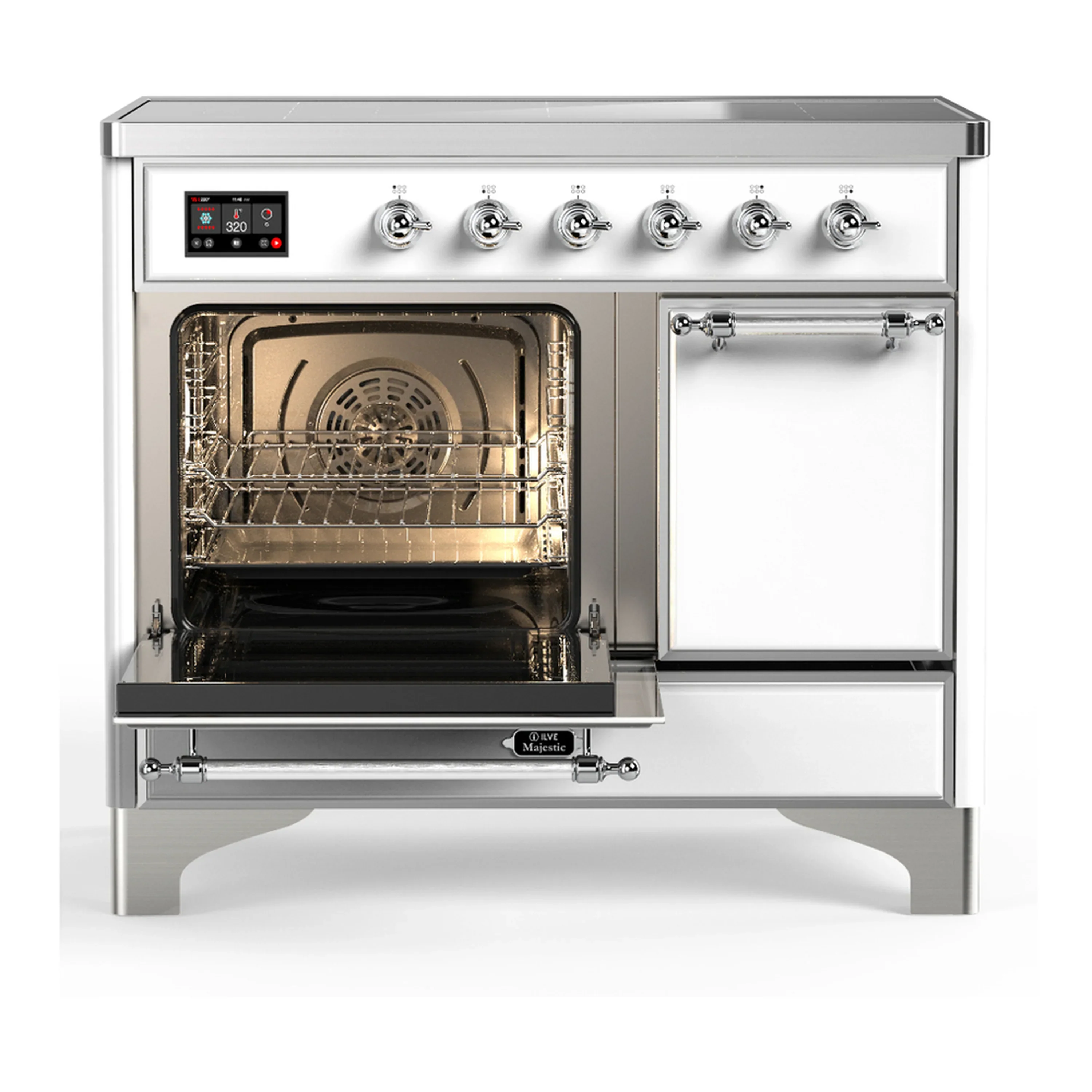 ILVE Majestic III 40-Inch Induction Range with 6 Induction Elements and Solid Door Electric Oven in White with Chrome Trim (UMDIB40QNR3WHC) - Image 5
