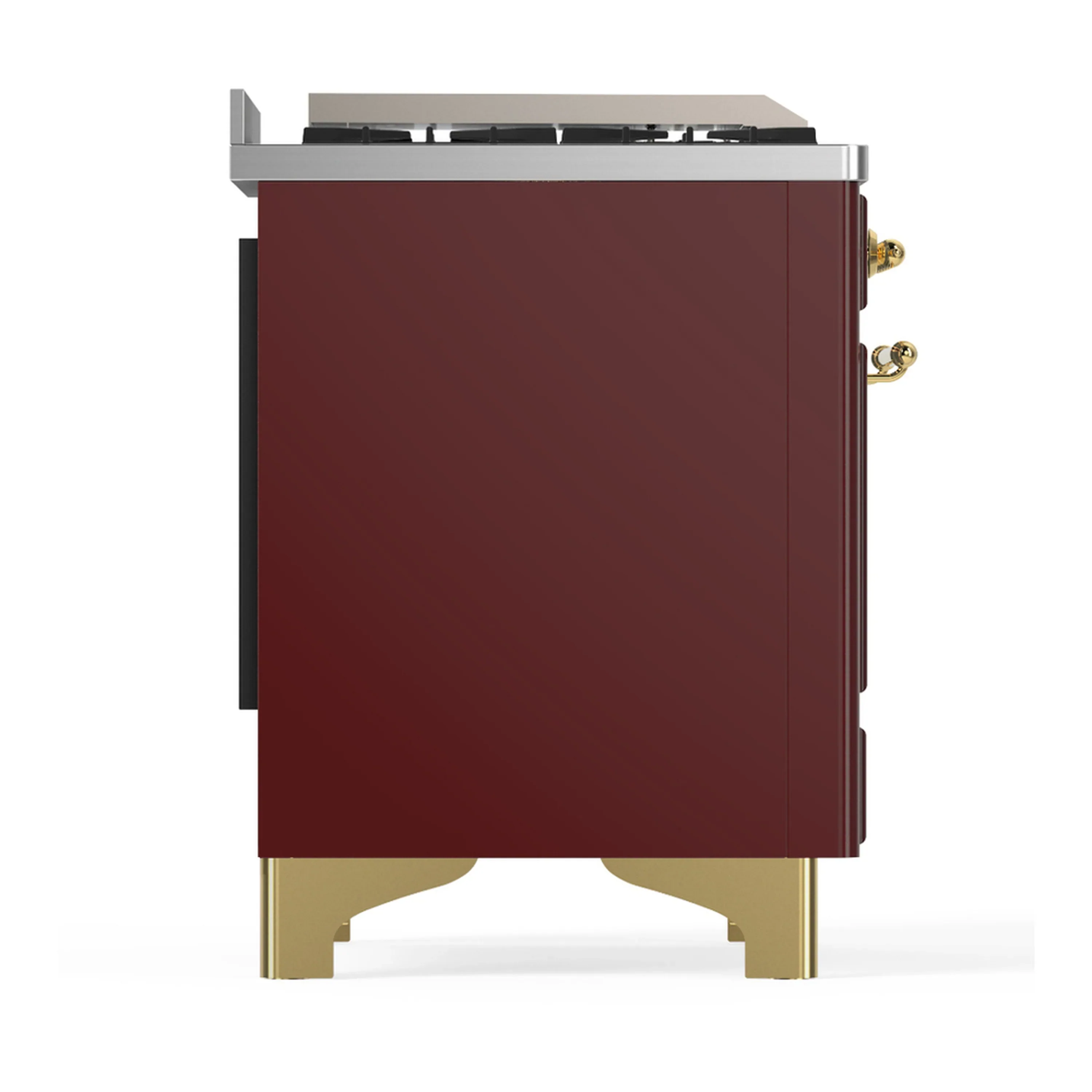 ILVE Majestic III 48-inch Dual Fuel Range with 5 Natural Gas Burner, Griddle and Triple Glass Door Electric Oven in Burgundy with Brass Trim (UM48FNR3BUG) - Image 8