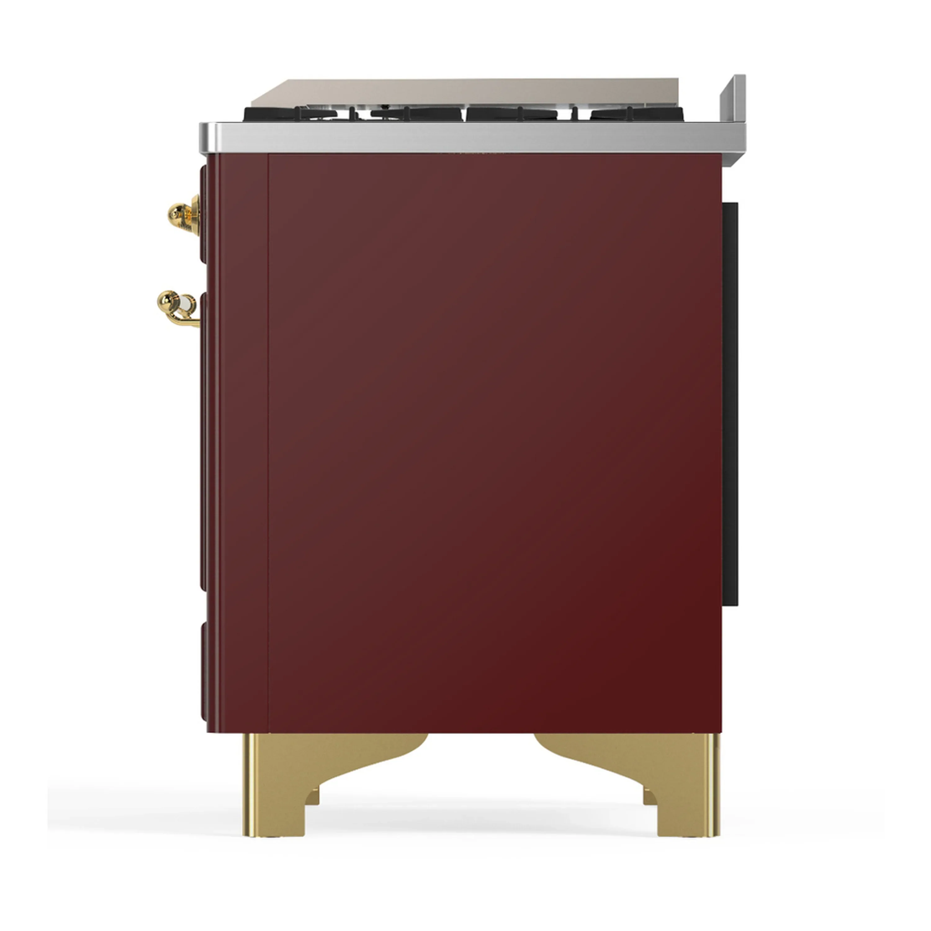 ILVE Majestic III 48-inch Dual Fuel Range with 5 Natural Gas Burner, Griddle and Triple Glass Door Electric Oven in Burgundy with Brass Trim (UM48FNR3BUG) - Image 9