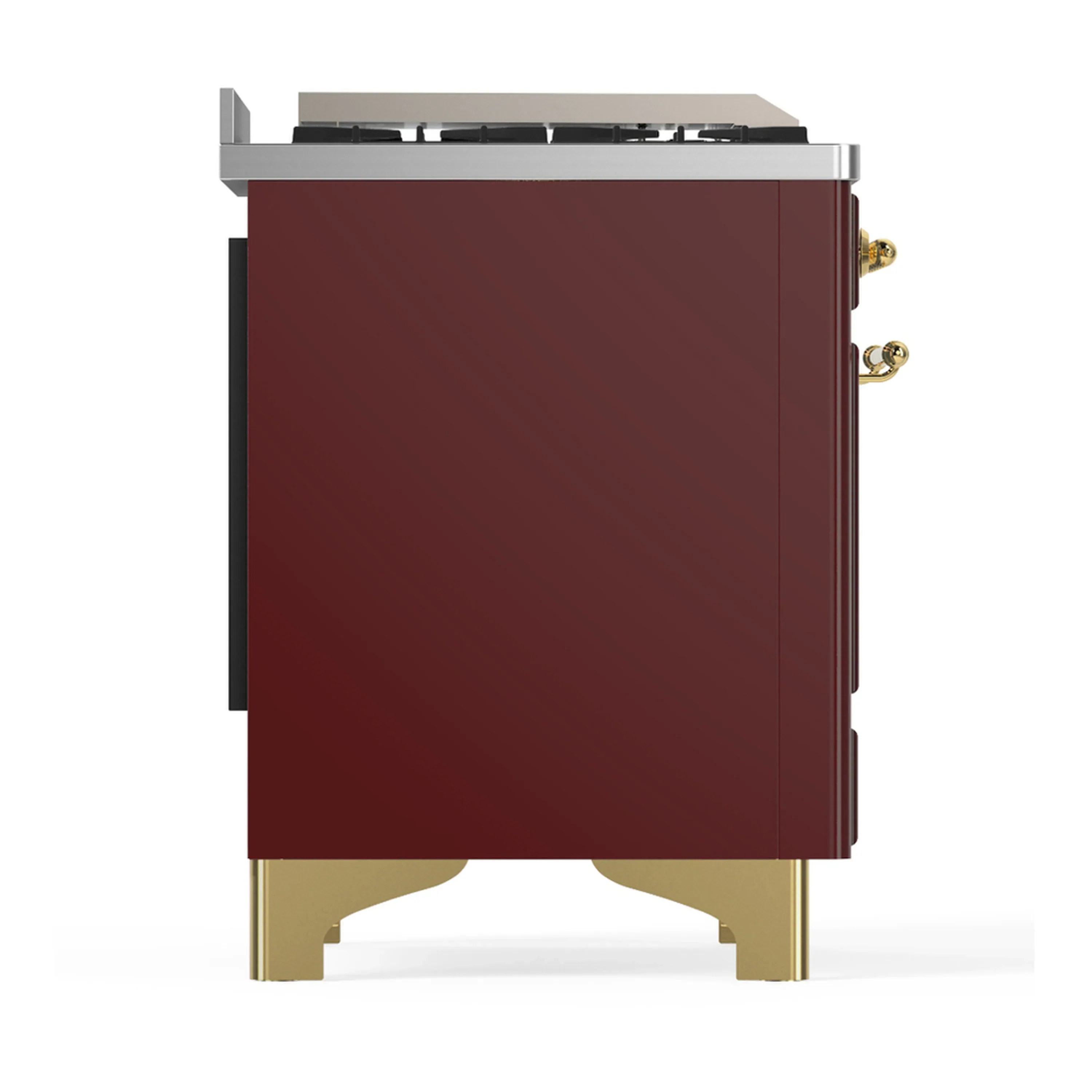 ILVE Majestic III 48-inch Dual Fuel Range with 5 Natural Gas Burner, Griddle and Solid Door Electric Oven in Burgundy with Brass Trim (UM48FQNR3BUG) - Image 8