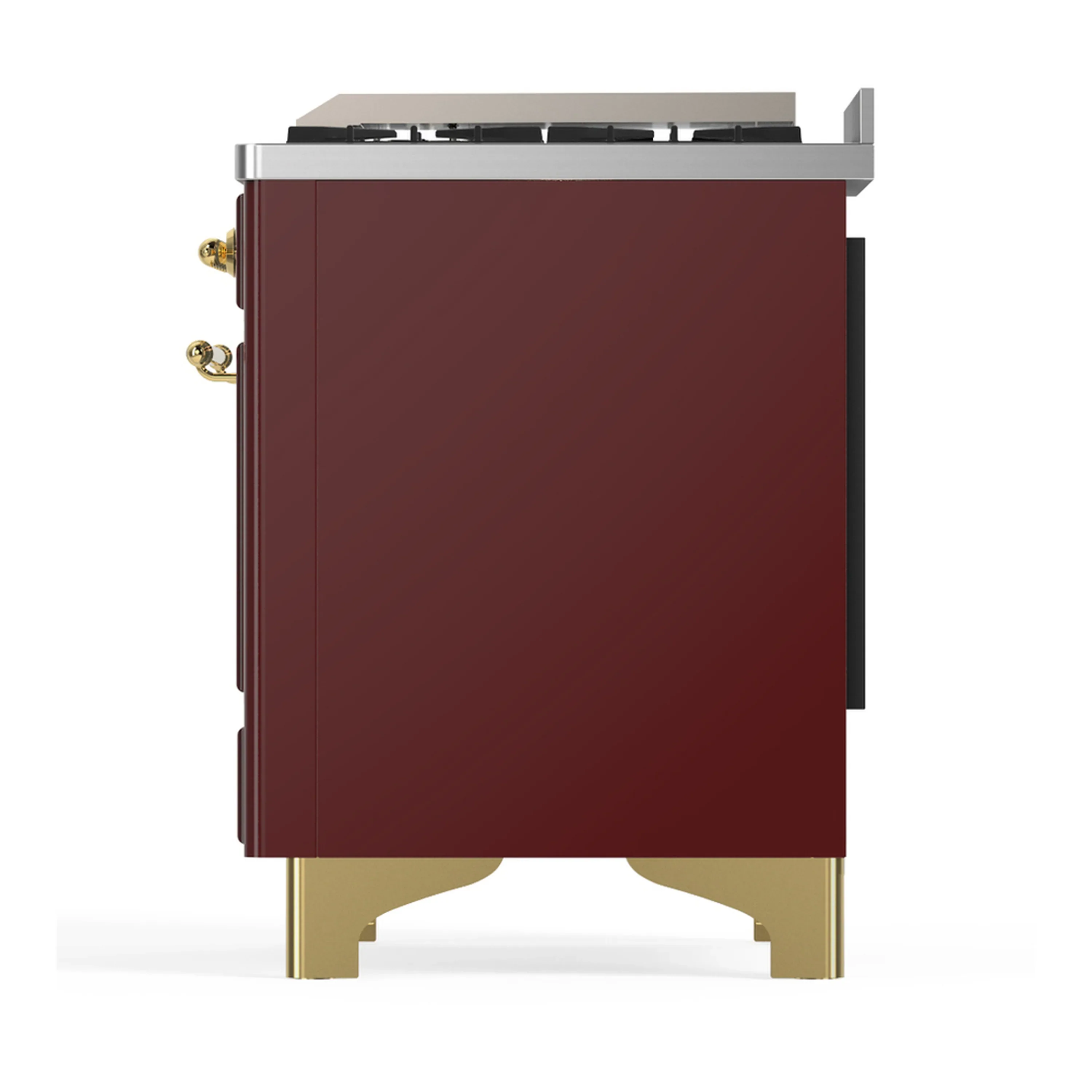 ILVE Majestic III 48-inch Dual Fuel Range with 5 Natural Gas Burner, Griddle and Solid Door Electric Oven in Burgundy with Brass Trim (UM48FQNR3BUG) - Image 9