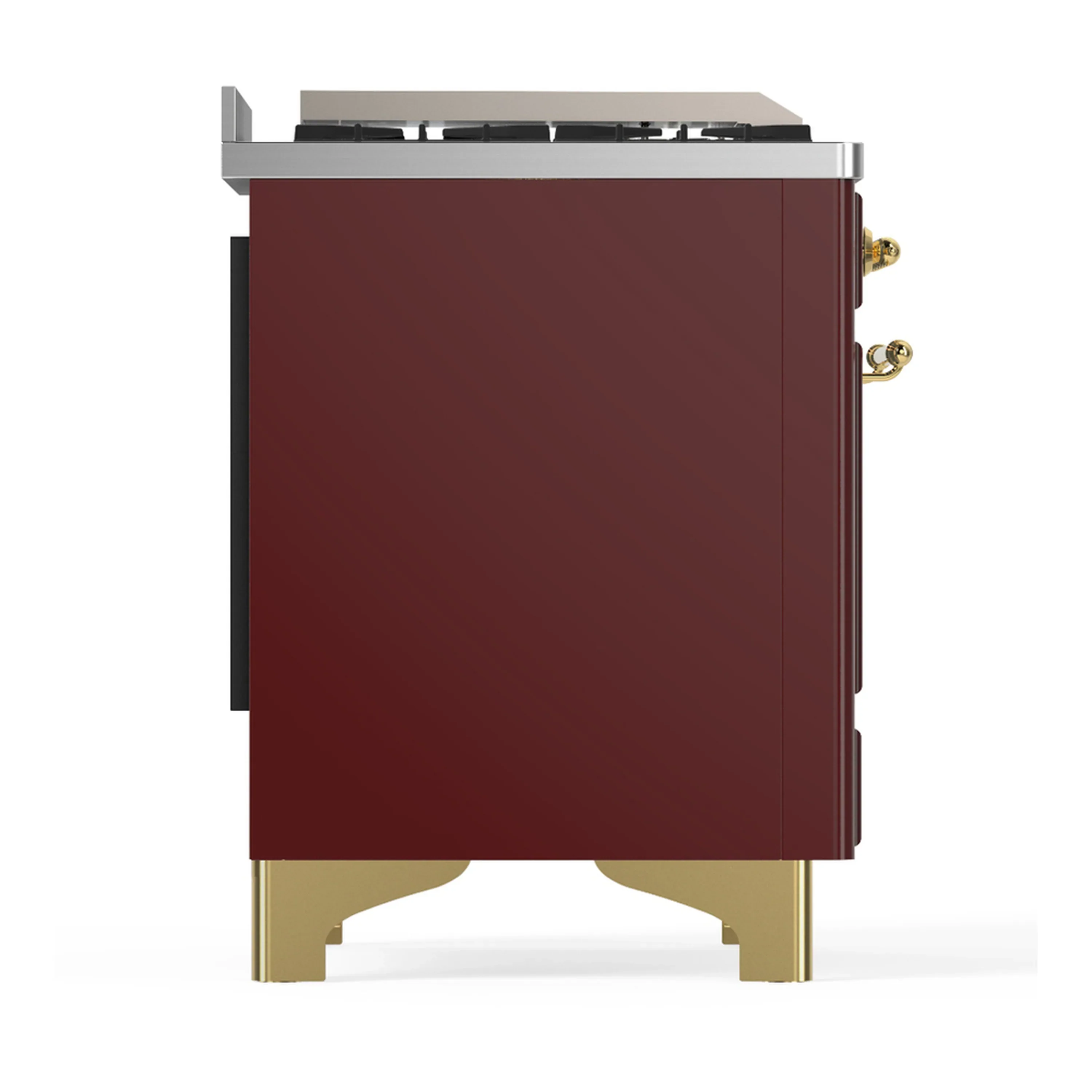 ILVE Majestic III 48-inch Dual Fuel Range with 5 Natural Gas Burner, Griddle, French Top and Triple Glass Door Electric Oven in Burgundy with Brass Trim (UM48FSNR3BUG) - Image 8