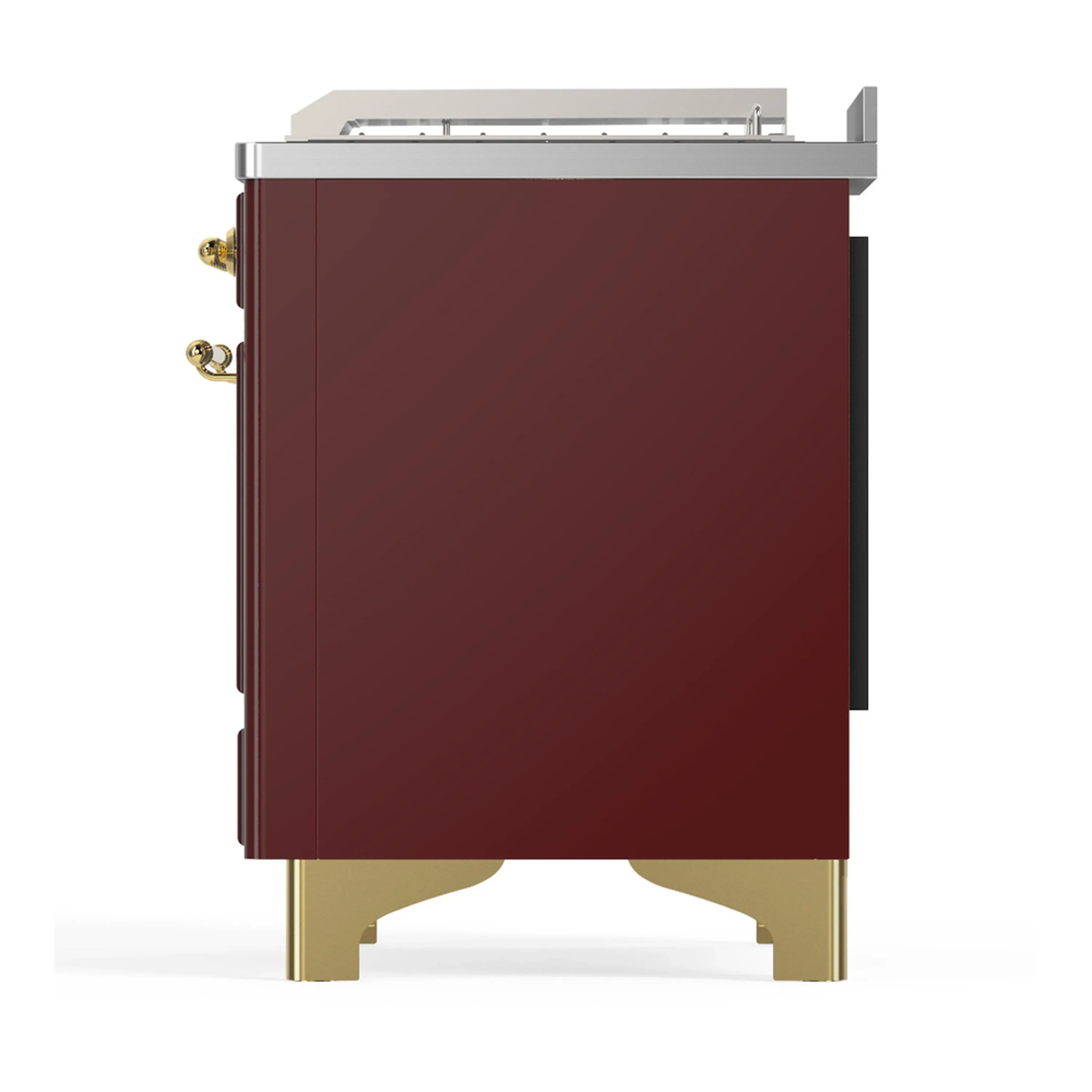 ILVE Majestic III 48-inch Dual Fuel Range with 5 Natural Gas Burner, Griddle, French Top and Triple Glass Door Electric Oven in Burgundy with Brass Trim (UM48FSNR3BUG) - Image 9
