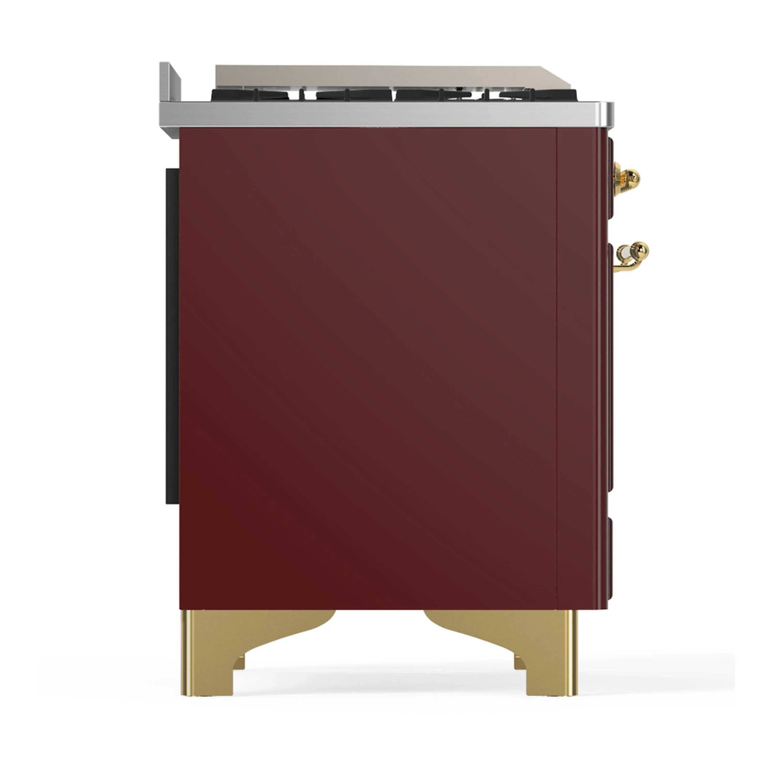 ILVE Majestic III 48-inch Dual Fuel Range with 5 Natural Gas Burner, Griddle, French Top and Solid Door Electric Oven in Burgundy with Brass Trim (UM48FSQNR3BUG) - Image 8