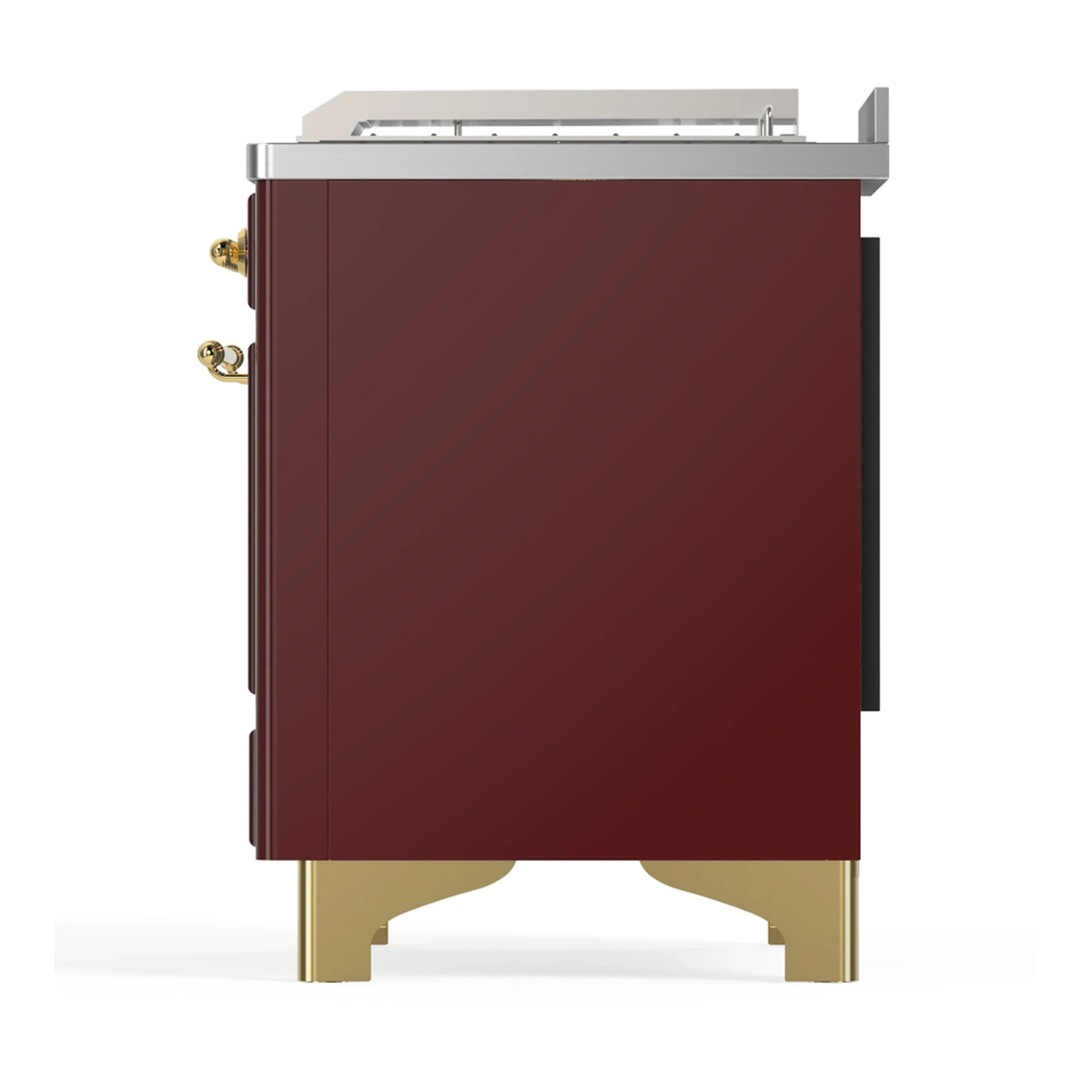 ILVE Majestic III 48-inch Dual Fuel Range with 5 Natural Gas Burner, Griddle, French Top and Solid Door Electric Oven in Burgundy with Brass Trim (UM48FSQNR3BUG) - Image 9