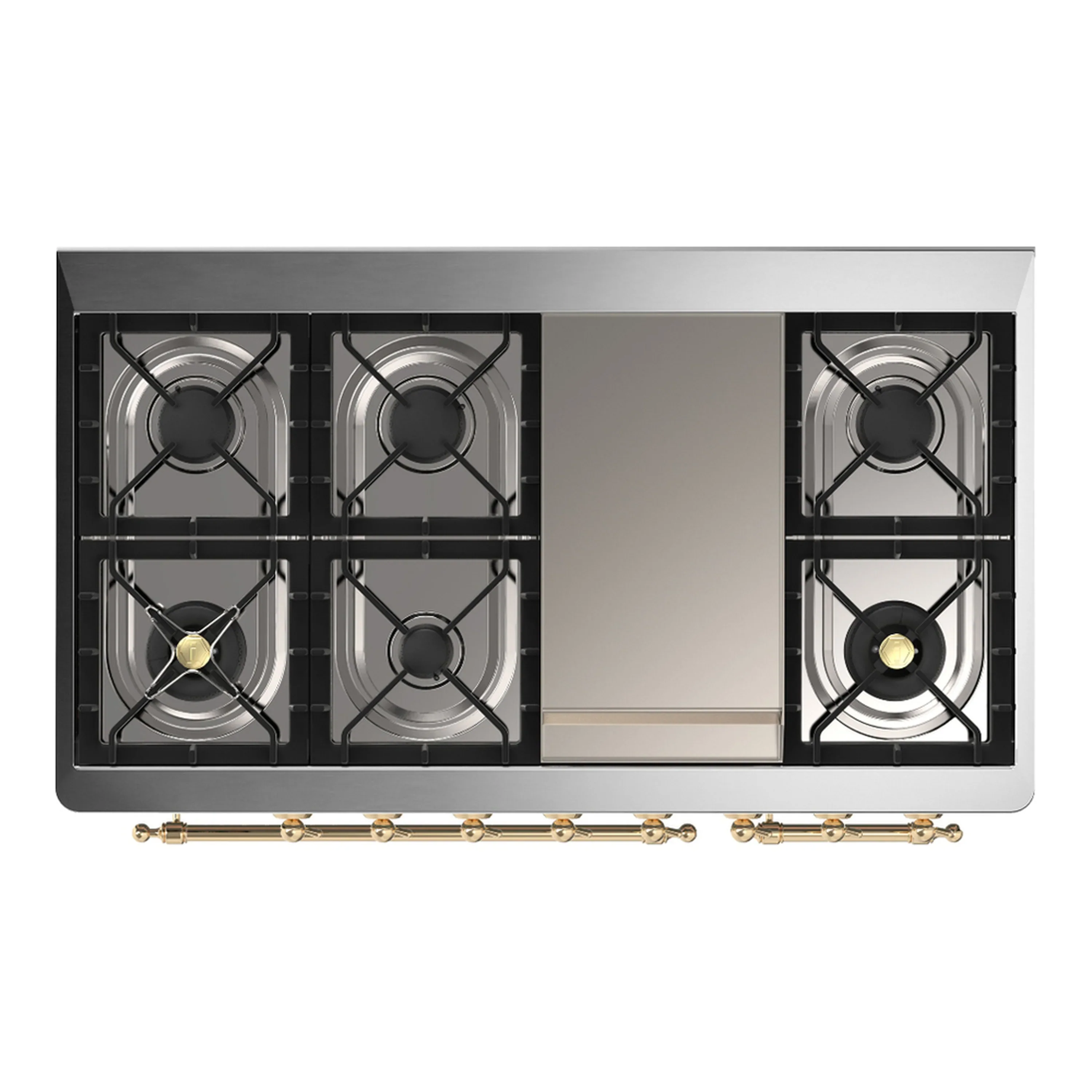 ILVE Majestic III 48-inch Dual Fuel Range with 5 Natural Gas Burner, Griddle and Triple Glass Door Electric Oven in Emerald Green with Brass Trim (UM48FNR3EGG) - Image 2