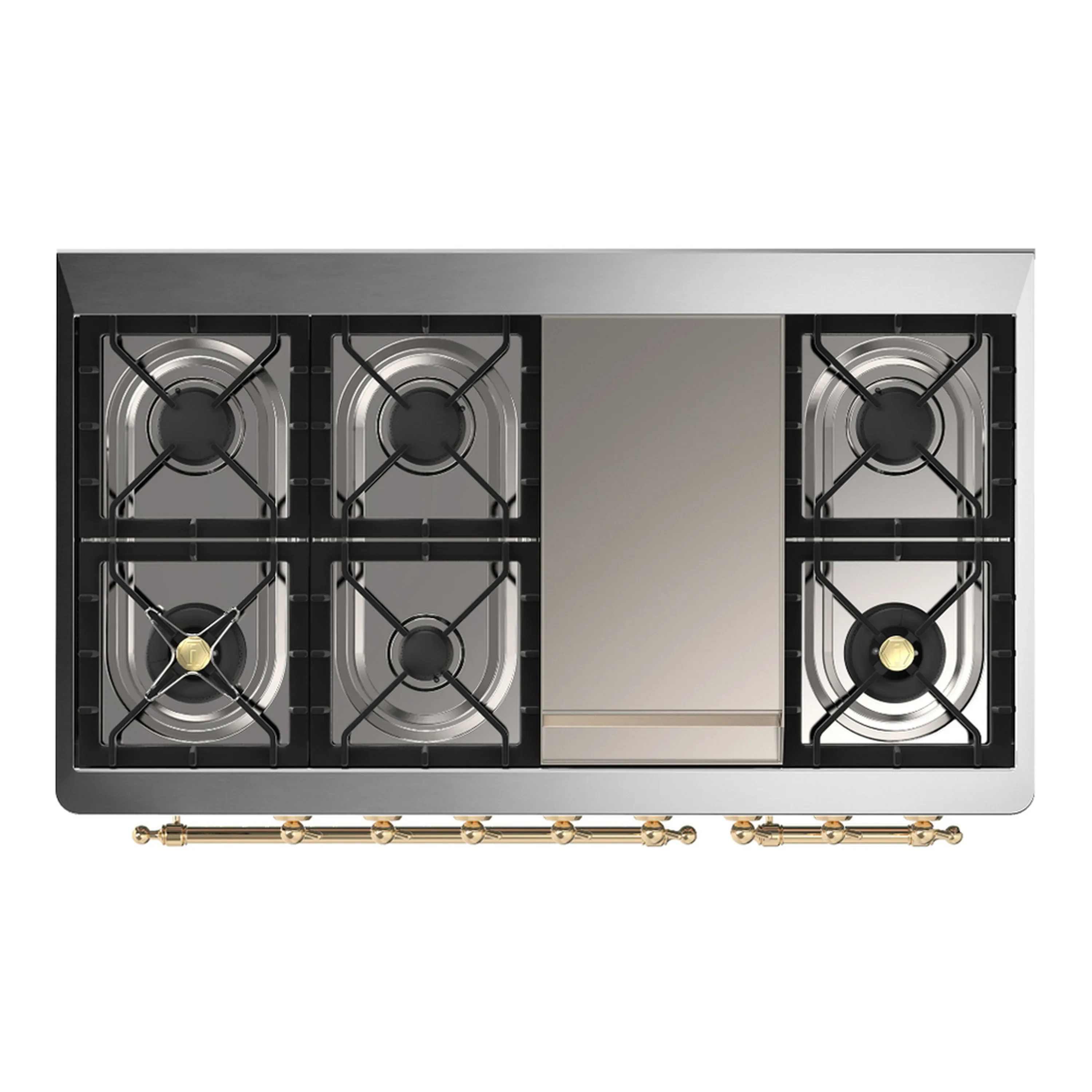ILVE Majestic III 48-inch Dual Fuel Range with 5 Liquid Propane Burner, Griddle and Triple Glass Door Electric Oven in Glossy Black with Brass Trim (UM48FNR3BKGLP) - Image 2