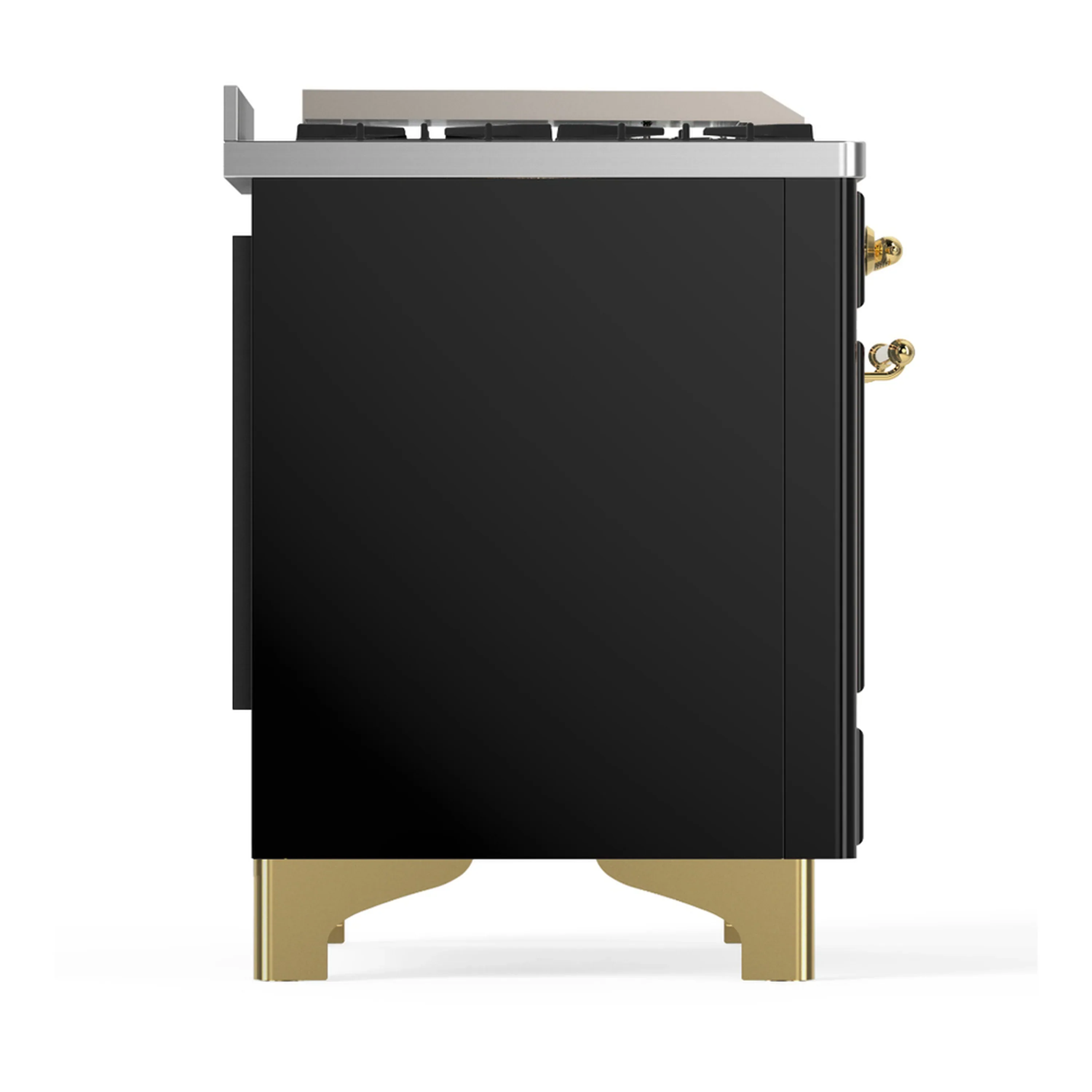 ILVE Majestic III 48-inch Dual Fuel Range with 5 Liquid Propane Burner, Griddle and Triple Glass Door Electric Oven in Glossy Black with Brass Trim (UM48FNR3BKGLP) - Image 8