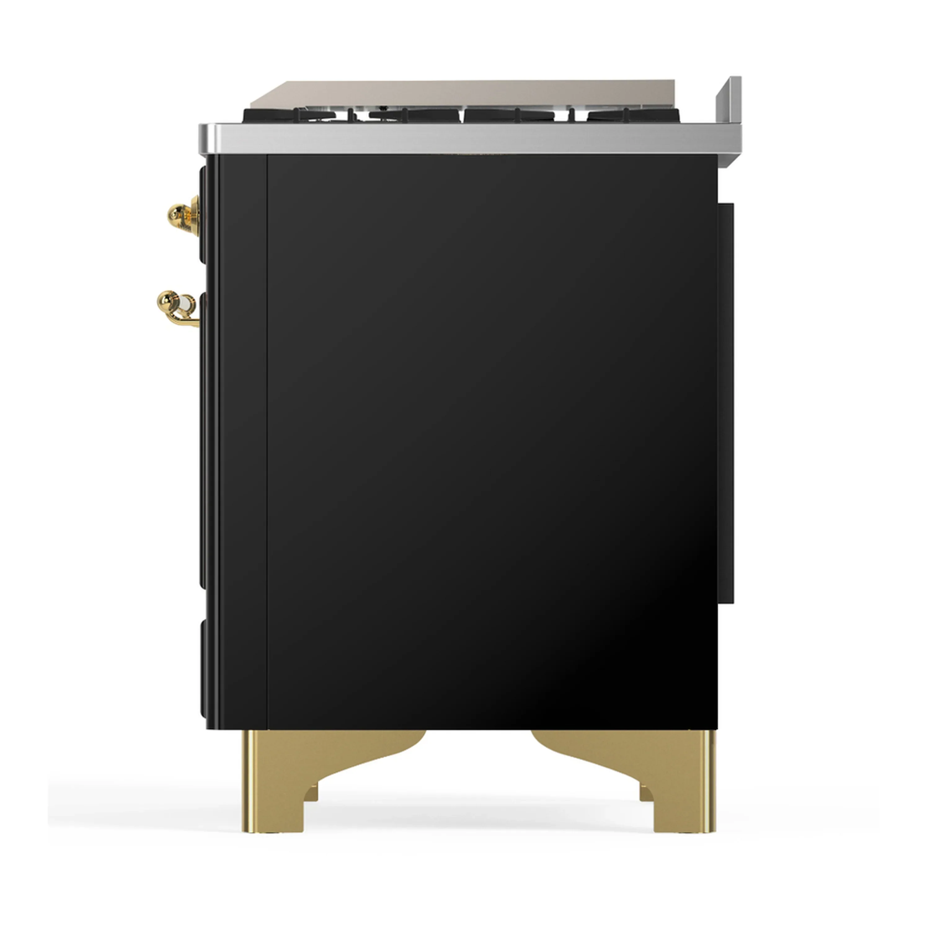ILVE Majestic III 48-inch Dual Fuel Range with 5 Liquid Propane Burner, Griddle and Triple Glass Door Electric Oven in Glossy Black with Brass Trim (UM48FNR3BKGLP) - Image 9