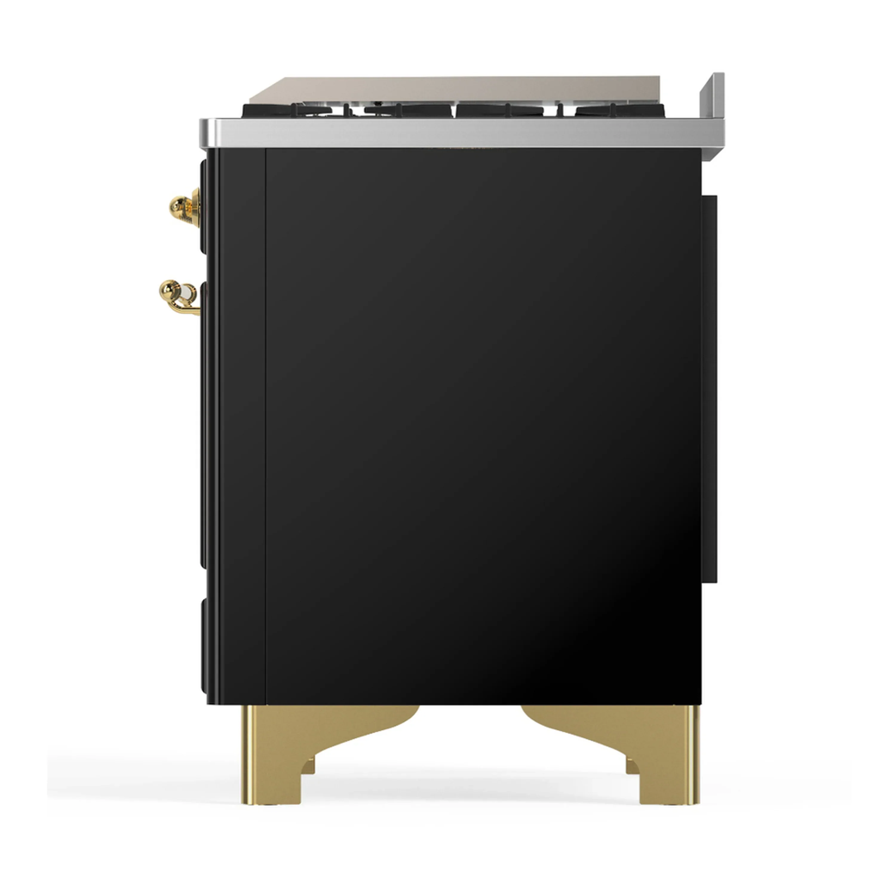 ILVE Majestic III 48-inch Dual Fuel Range with 5 Natural Gas Burner, Griddle and Solid Door Electric Oven in Glossy Black with Brass Trim (UM48FQNR3BKG) - Image 9