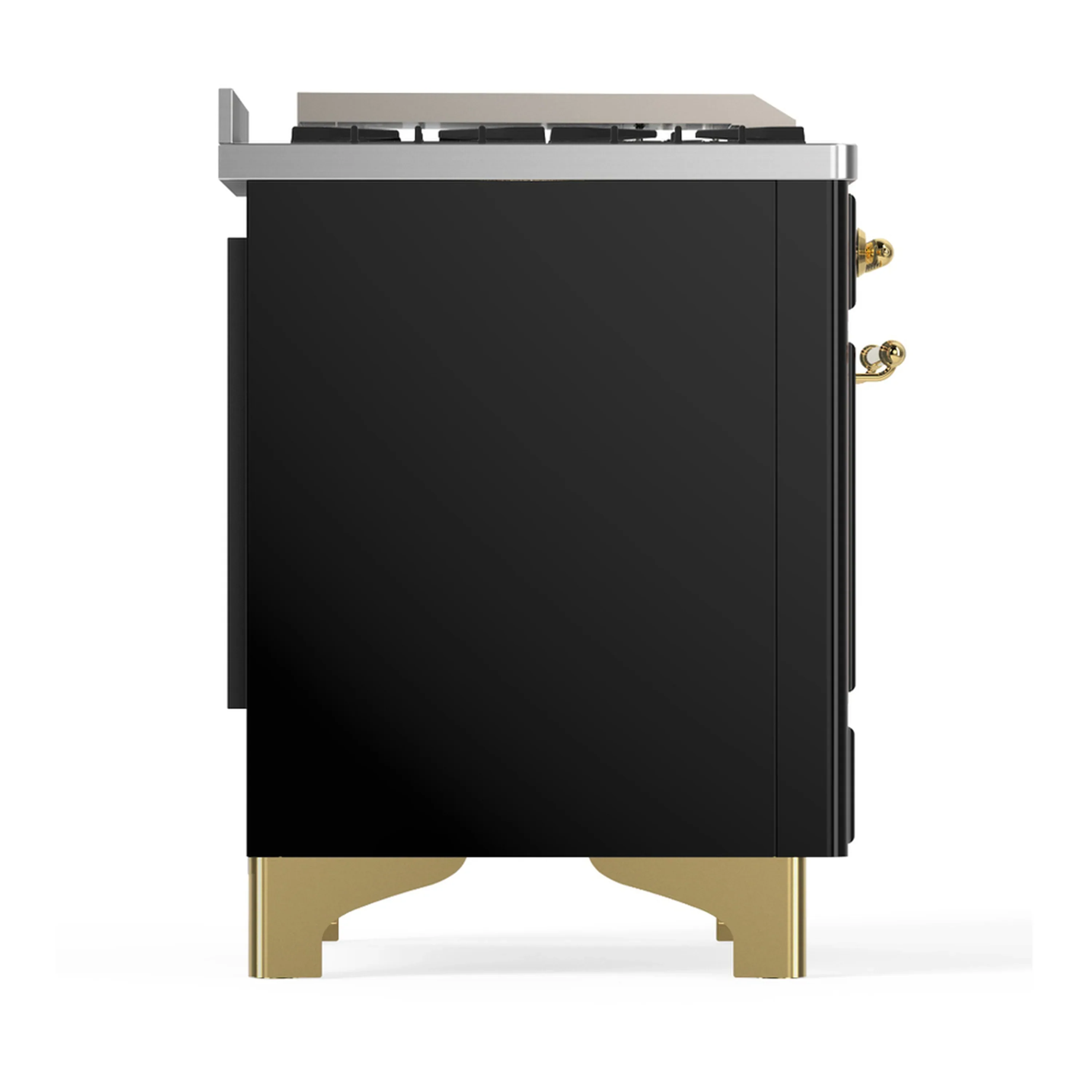 ILVE Majestic III 48-inch Dual Fuel Range with 5 Liquid Propane Burner, Griddle and Solid Door Electric Oven in Glossy Black with Brass Trim (UM48FQNR3BKGLP) - Image 8