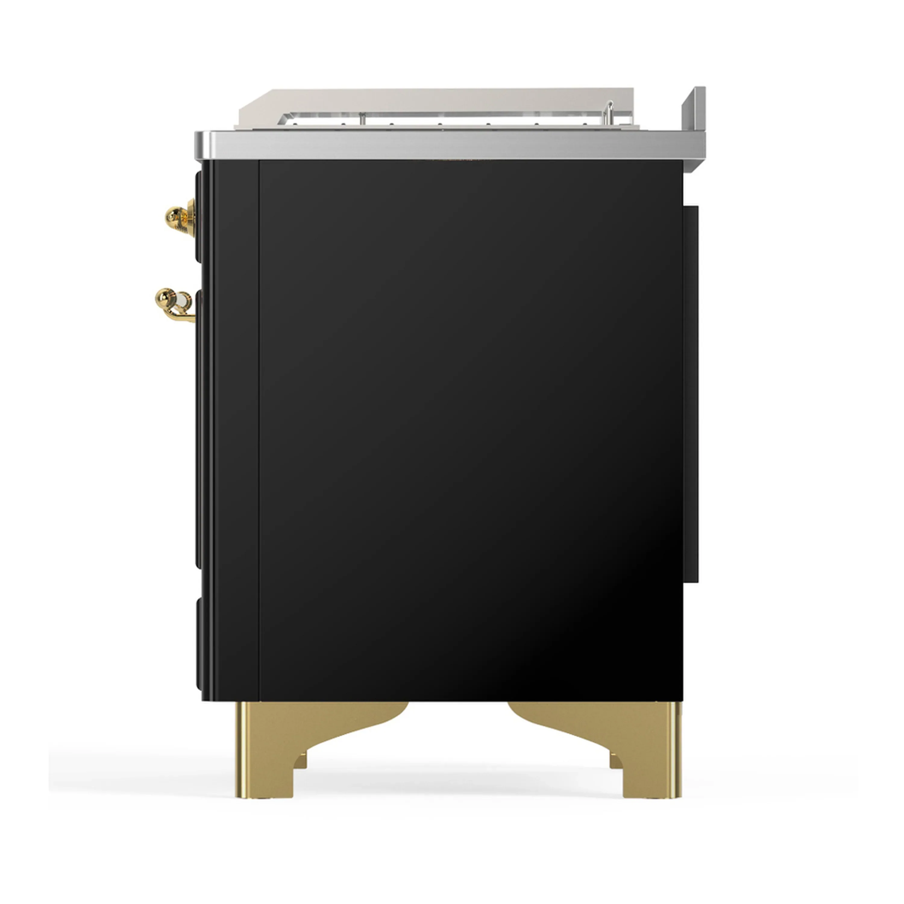 ILVE Majestic III 48-inch Dual Fuel Range with 5 Liquid Propane Burner, Griddle, French Top and Triple Glass Door Electric Oven in Glossy Black with Brass Trim (UM48FSNR3BKGLP) - Image 8