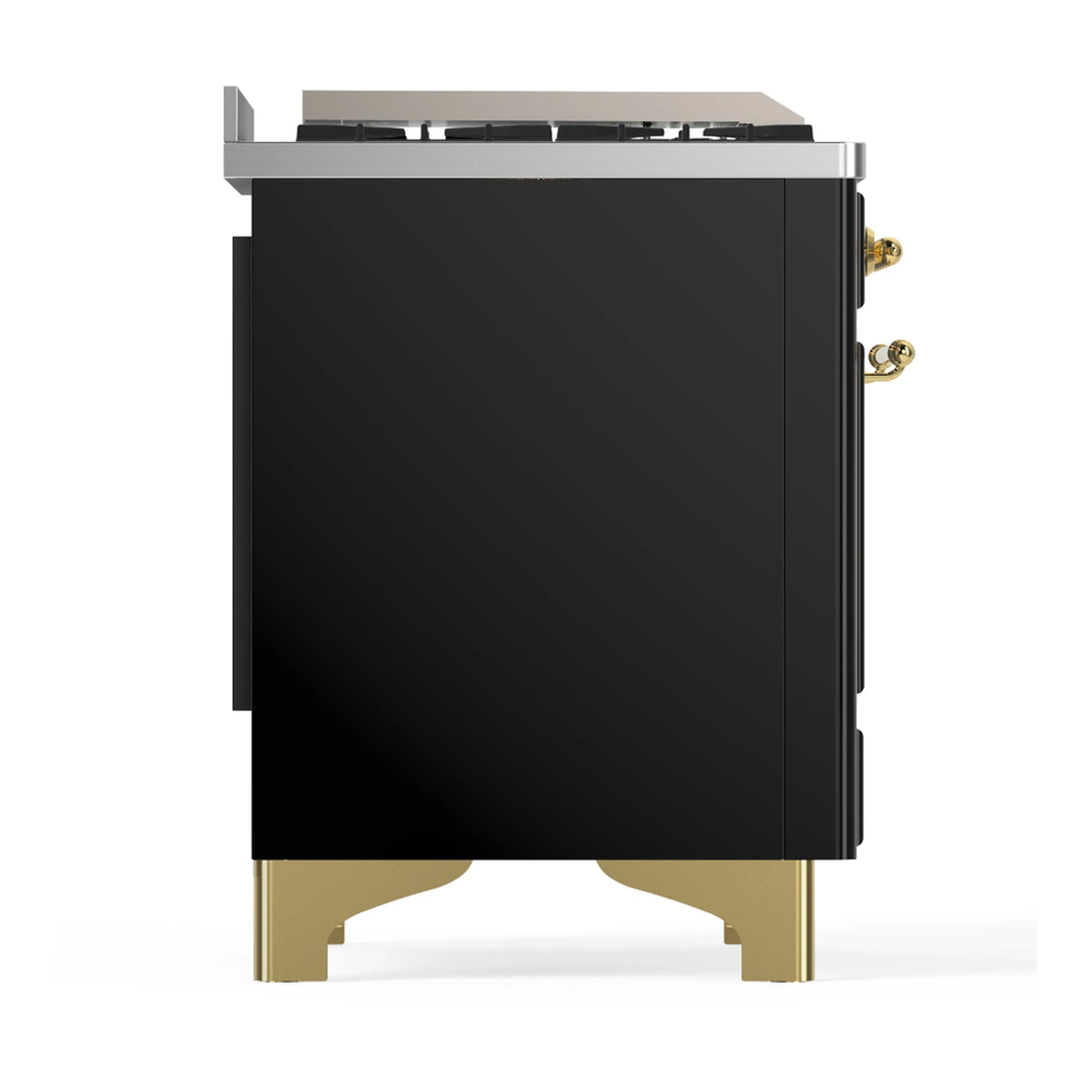 ILVE Majestic III 48-inch Dual Fuel Range with 5 Natural Gas Burner, Griddle, French Top and Solid Door Electric Oven in Glossy Black with Brass Trim (UM48FSQNR3BKG) - Image 8