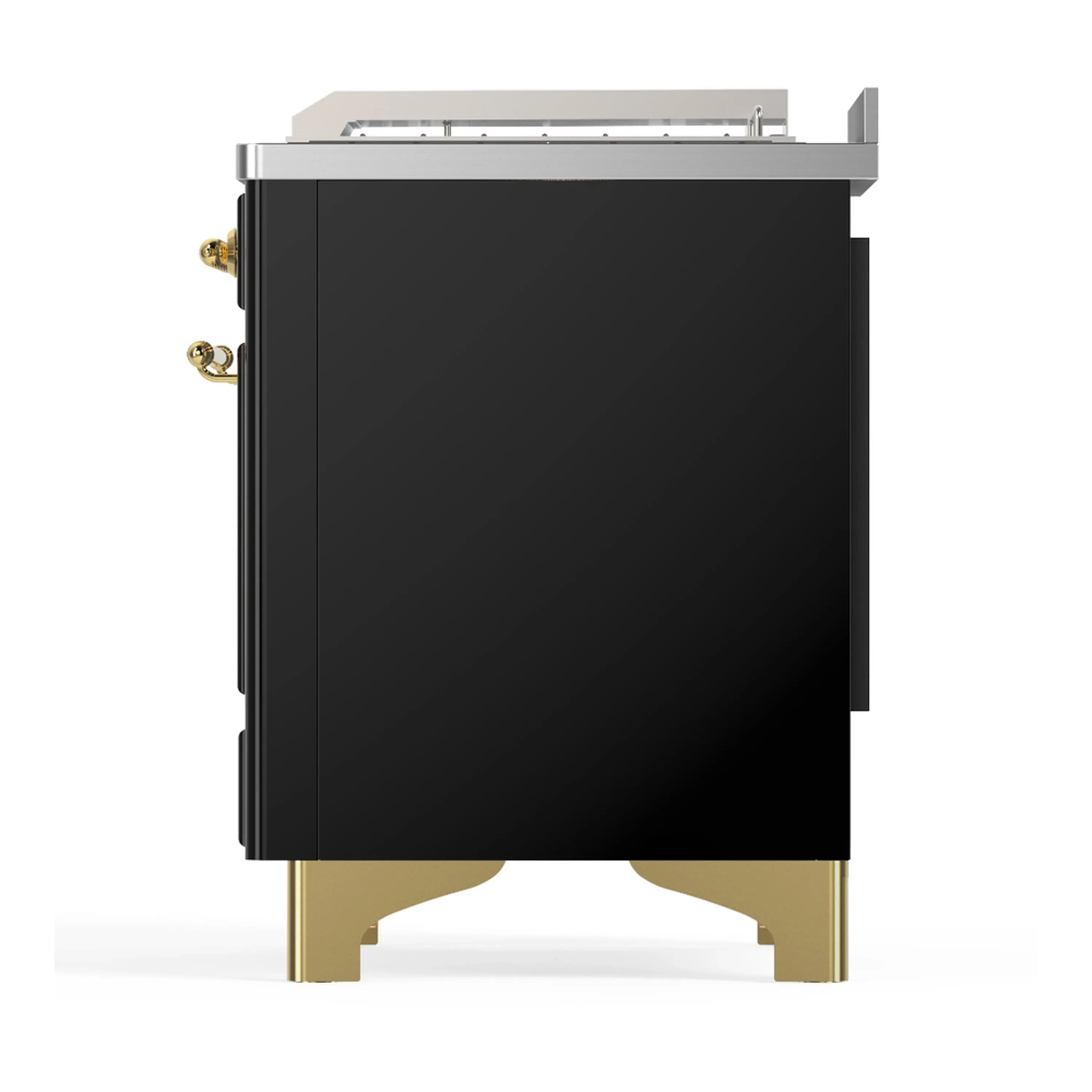 ILVE Majestic III 48-inch Dual Fuel Range with 5 Natural Gas Burner, Griddle, French Top and Solid Door Electric Oven in Glossy Black with Brass Trim (UM48FSQNR3BKG) - Image 9