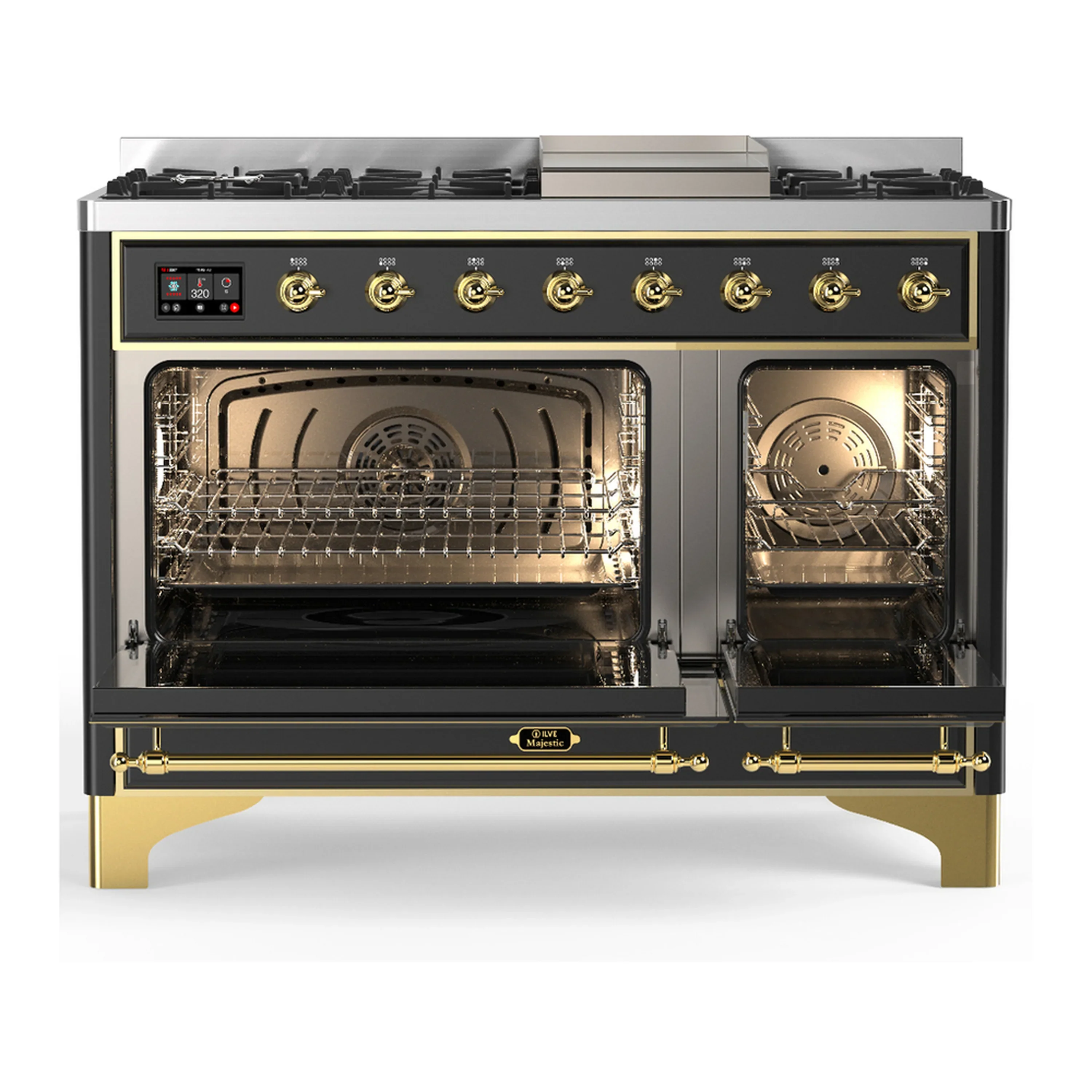 ILVE Majestic III 48-inch Dual Fuel Range with 5 Natural Gas Burner, Griddle and Triple Glass Door Electric Oven in Graphite Matte with Brass Trim (UM48FNR3MGG) - Image 6