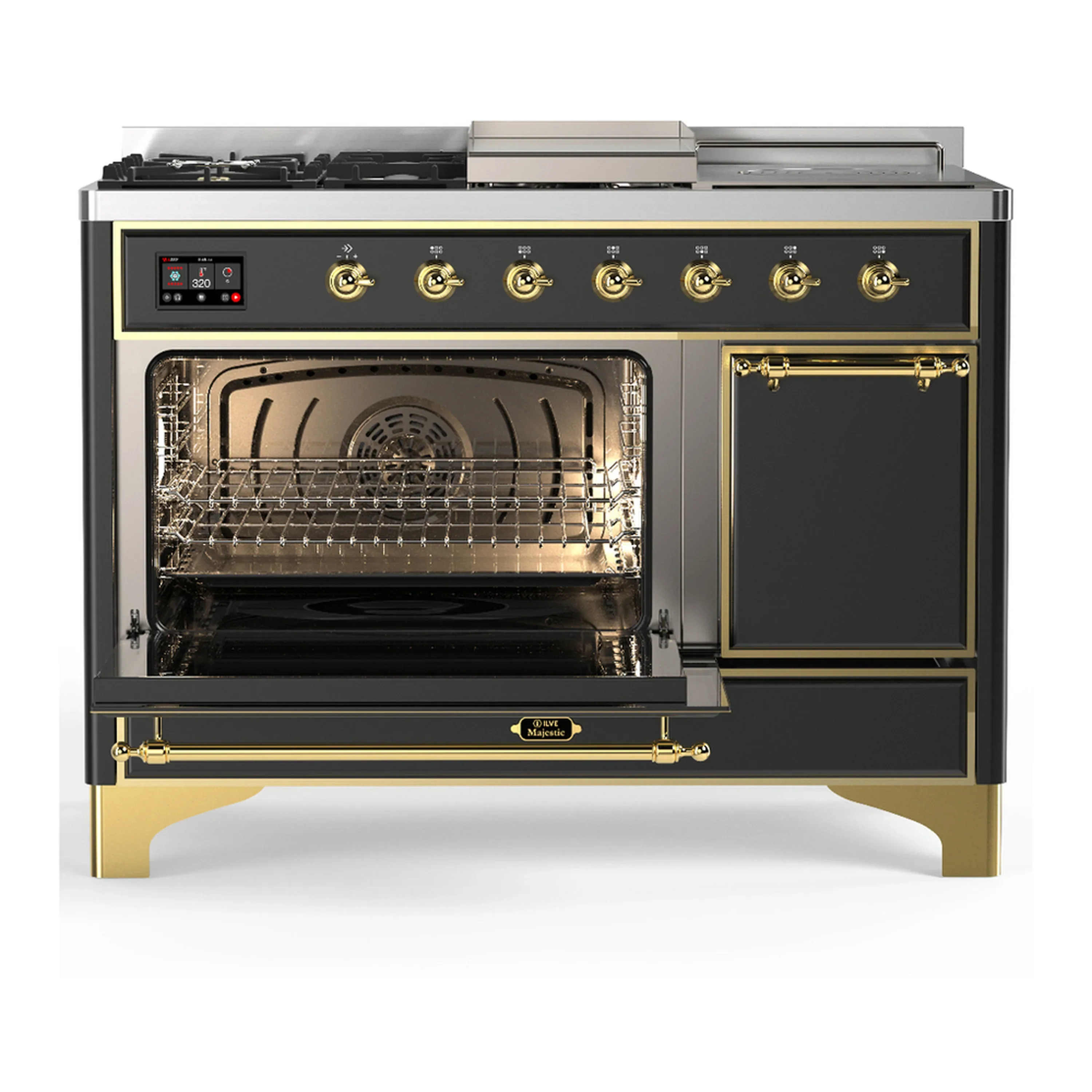ILVE Majestic III 48-inch Dual Fuel Range with 5 Natural Gas Burner, Griddle, French Top and Solid Door Electric Oven in Graphite Matte with Brass Trim (UM48FSQNR3MGG) - Image 5