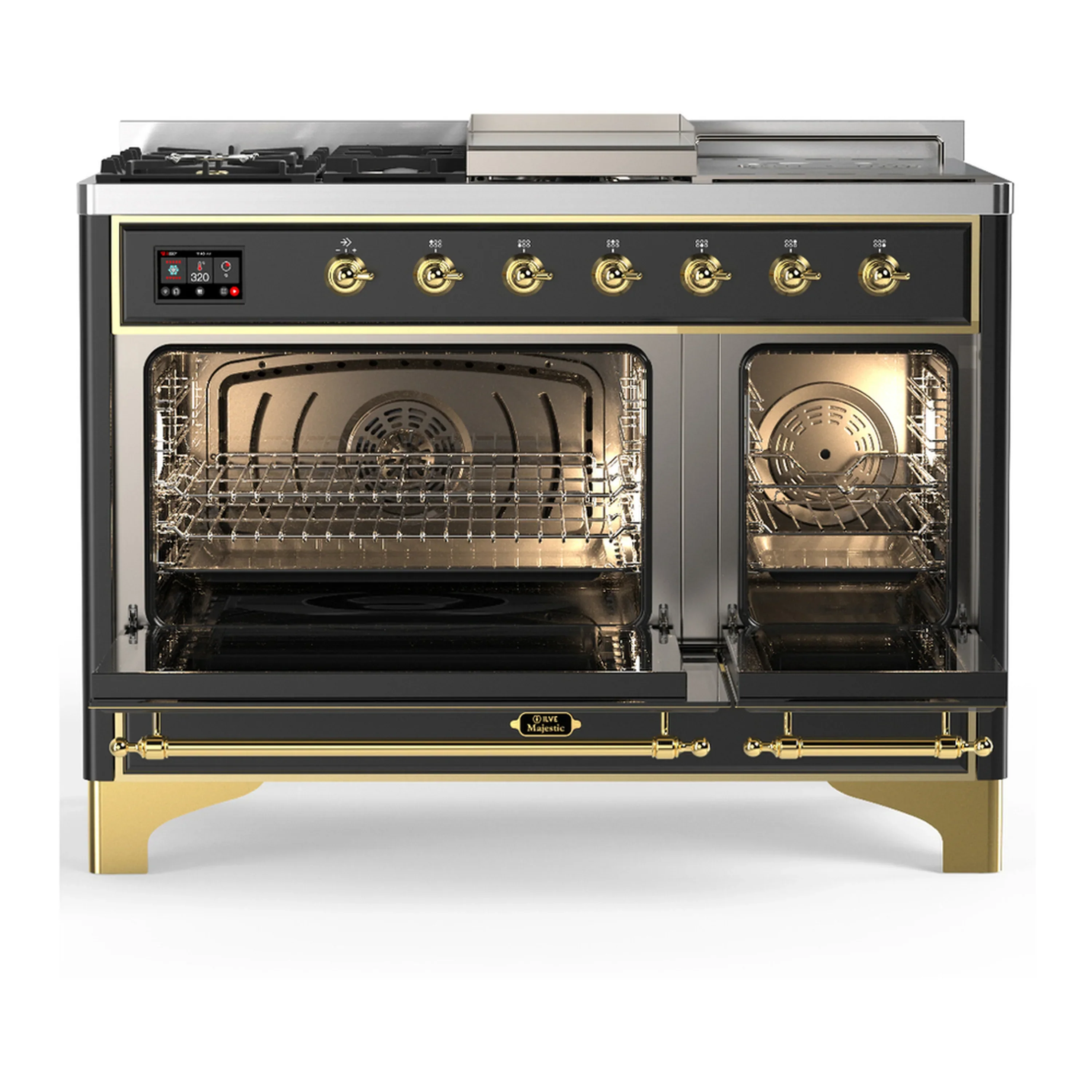 ILVE Majestic III 48-inch Dual Fuel Range with 5 Natural Gas Burner, Griddle, French Top and Solid Door Electric Oven in Graphite Matte with Brass Trim (UM48FSQNR3MGG) - Image 6