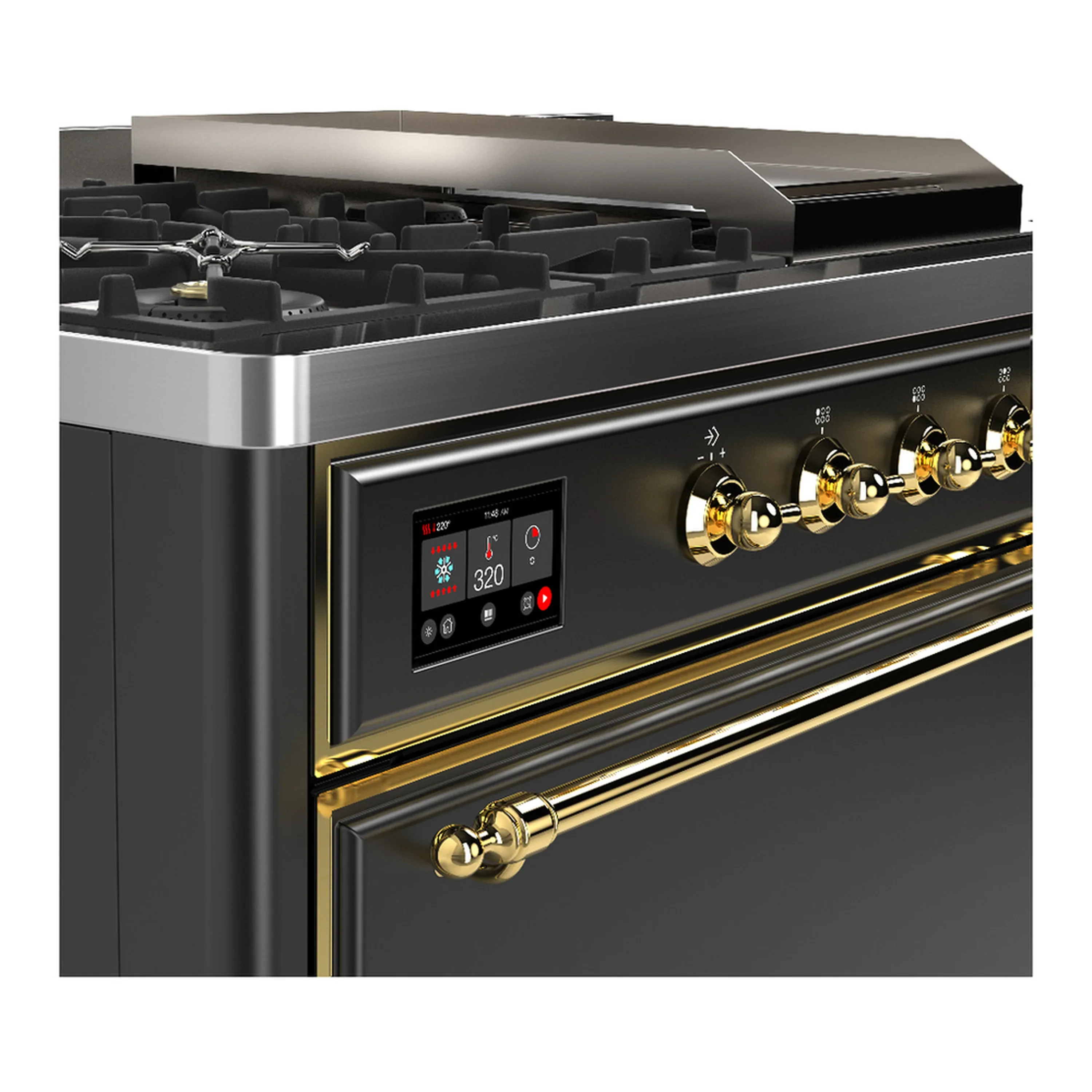 ILVE Majestic III 48-inch Dual Fuel Range with 5 Natural Gas Burner, Griddle, French Top and Solid Door Electric Oven in Graphite Matte with Brass Trim (UM48FSQNR3MGG) - Image 7