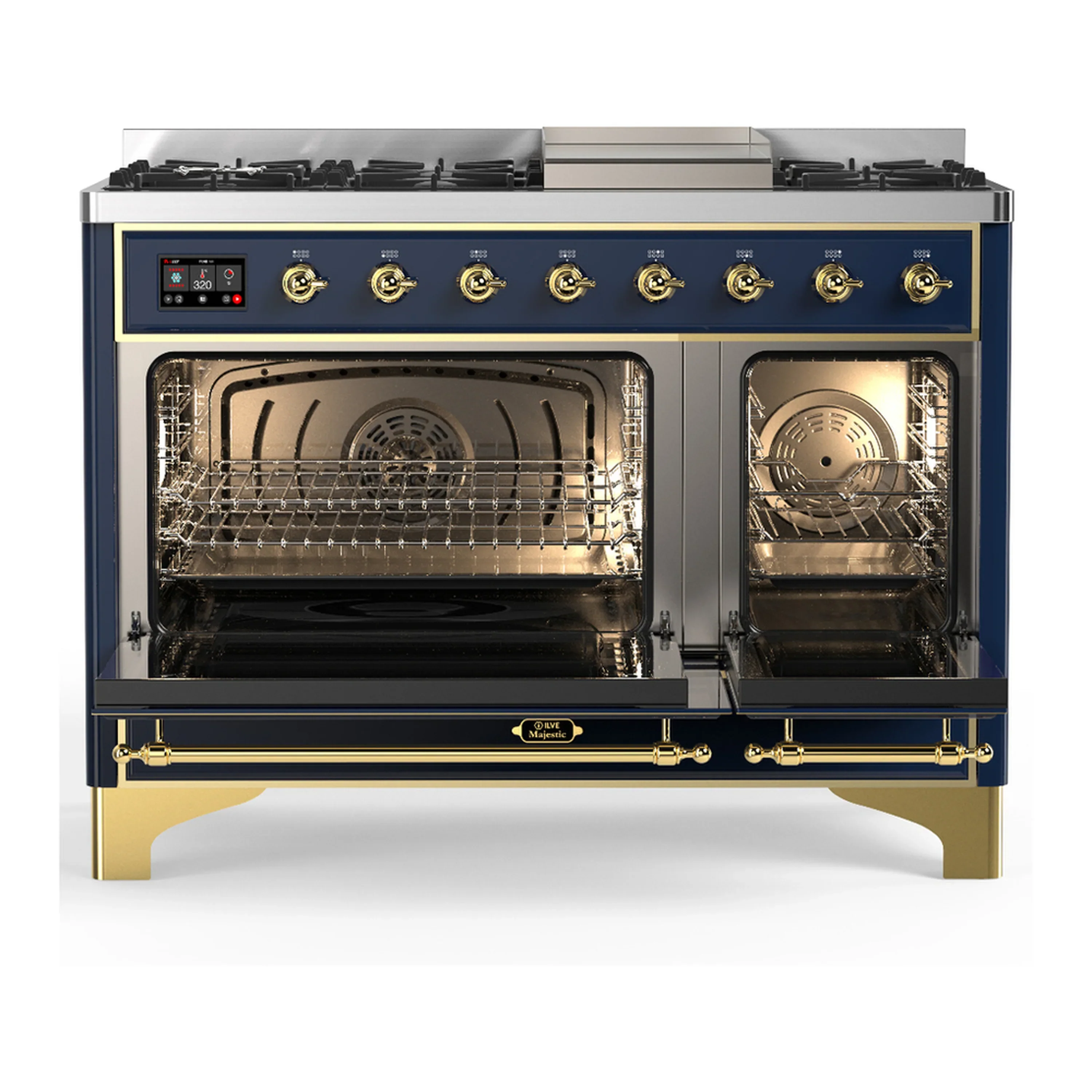 ILVE Majestic III 48-inch Dual Fuel Range with 5 Natural Gas Burner, Griddle and Triple Glass Door Electric Oven in Blue Grey with Brass Trim (UM48FNR3MBG) - Image 6