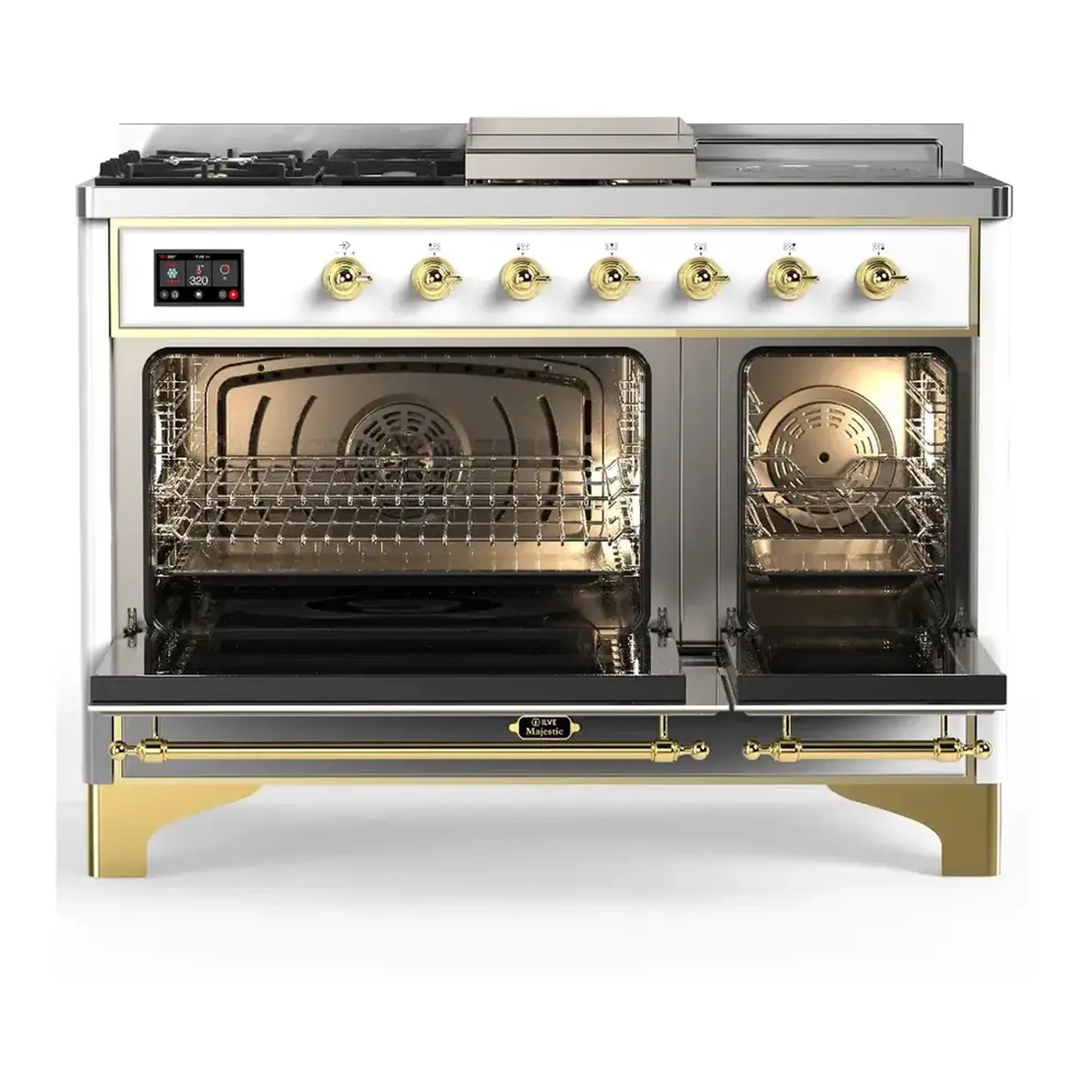 ILVE Majestic III 48-inch Dual Fuel Range with 5 Liquid Propane Burner, Griddle, French Top and Solid Door Electric Oven in RAL with Brass Trim (UM48FSQNR3RAGLP) - Image 3