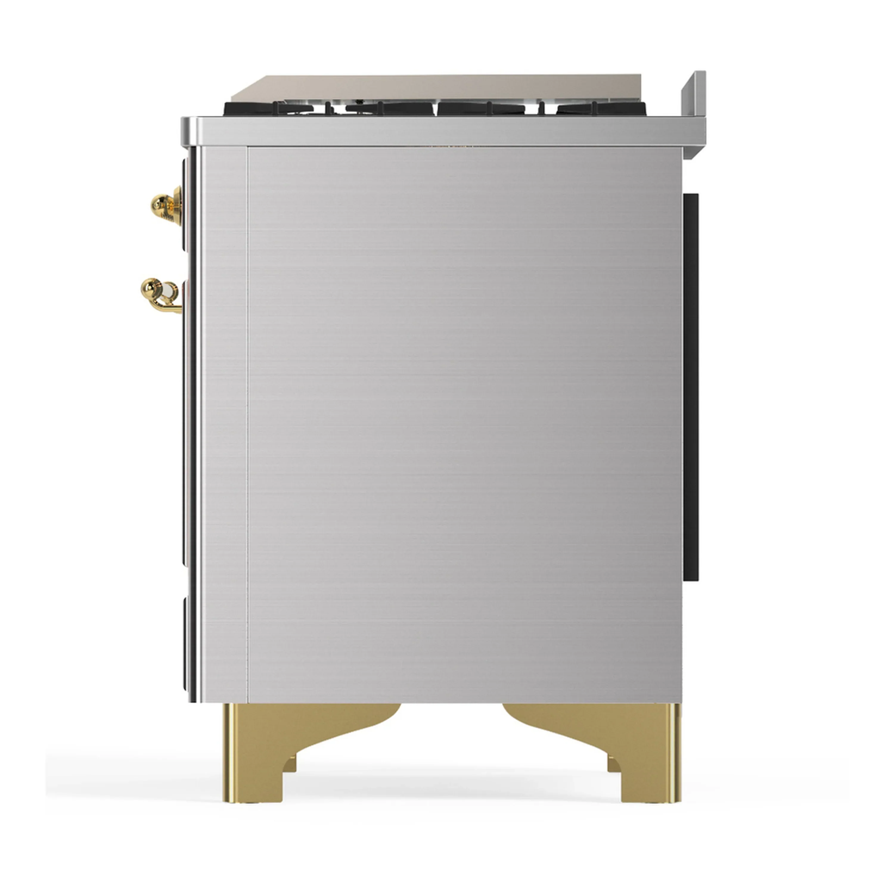 ILVE Majestic III 48-inch Dual Fuel Range with 5 Natural Gas Burner, Griddle and Solid Door Electric Oven in Stainless Steel with Brass Trim (UM48FQNR3SSG) - Image 9