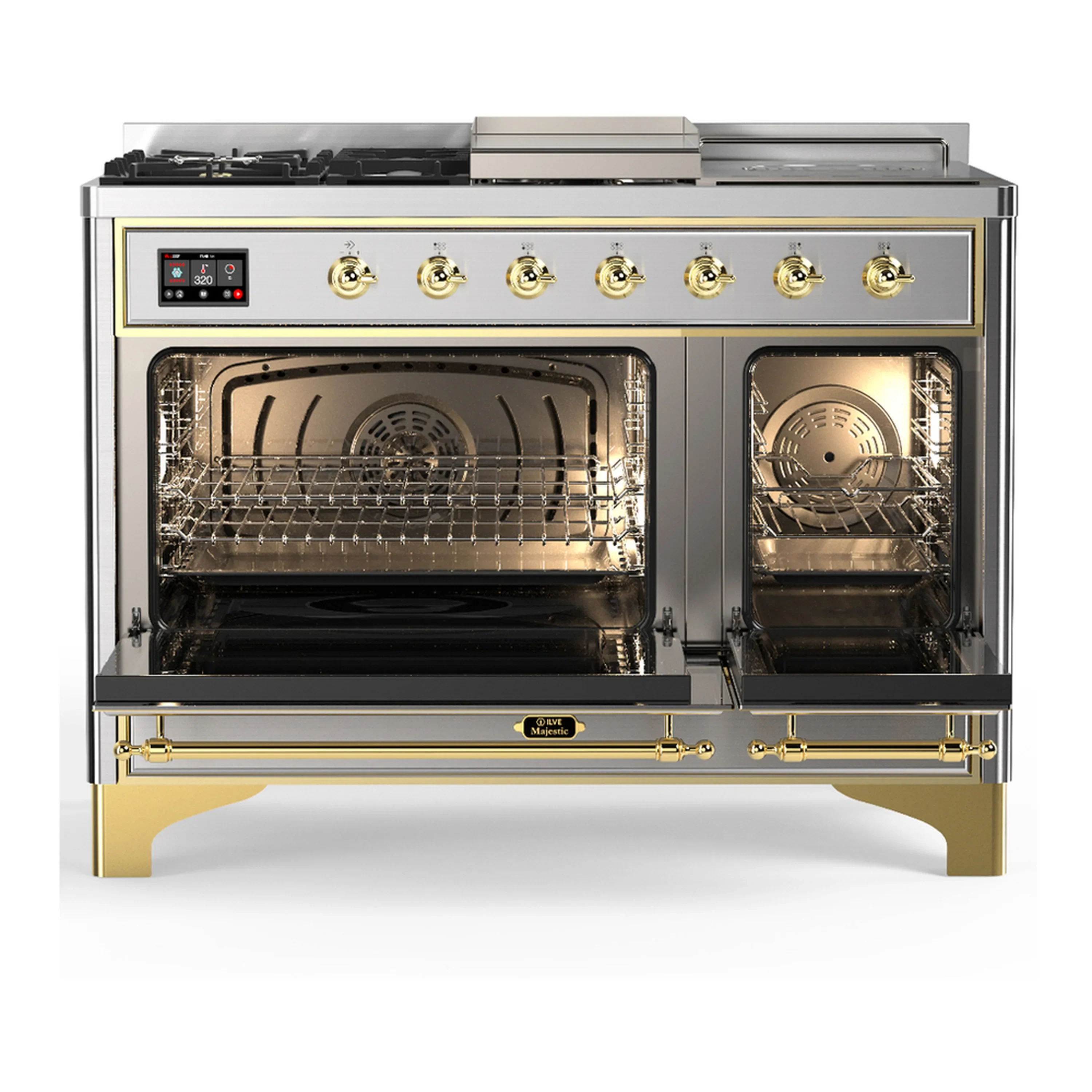 ILVE Majestic III 48-inch Dual Fuel Range with 5 Natural Gas Burner, Griddle, French Top and Solid Door Electric Oven in Stainless Steel with Brass Trim (UM48FSQNR3SSG) - Image 6