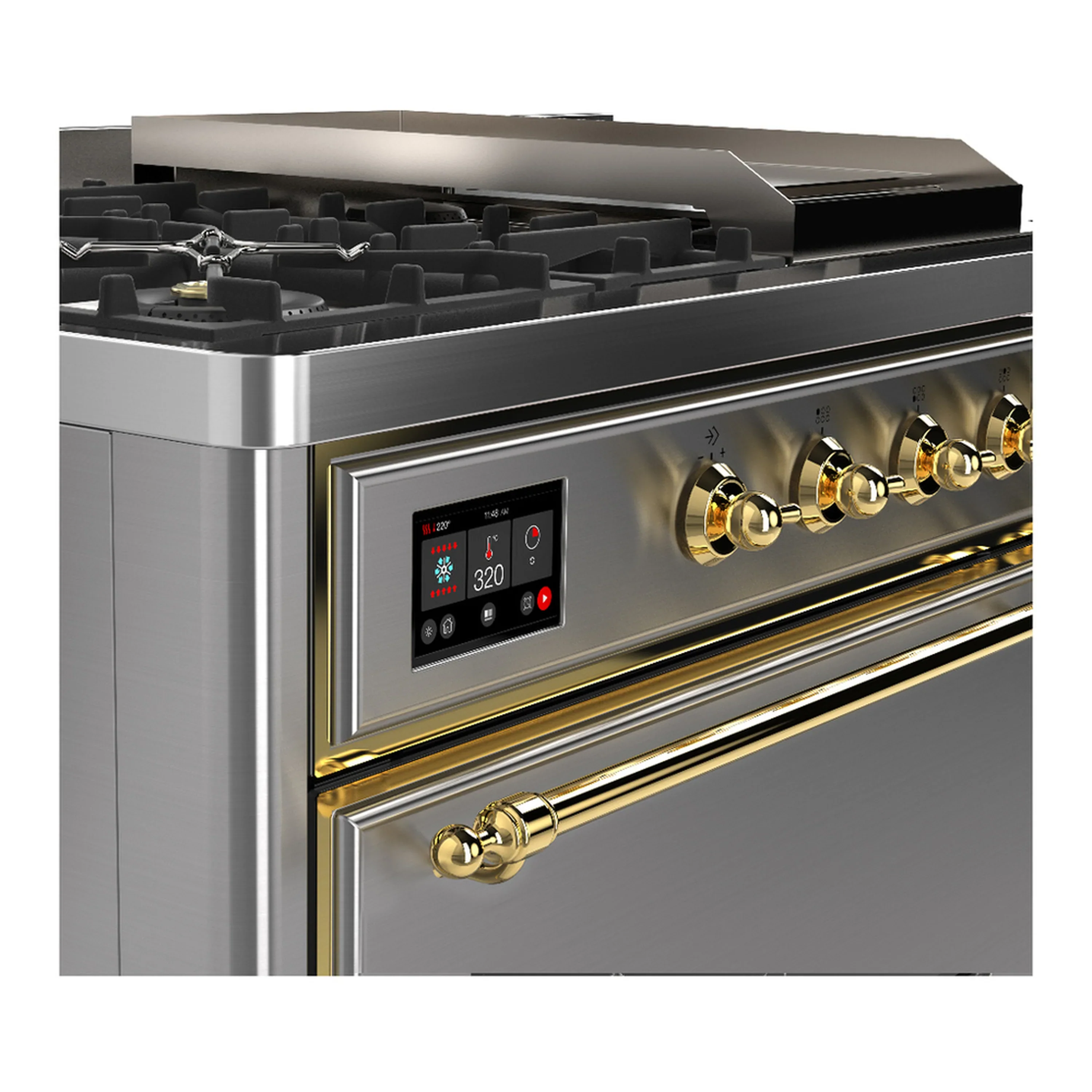 ILVE Majestic III 48-inch Dual Fuel Range with 5 Natural Gas Burner, Griddle, French Top and Solid Door Electric Oven in Stainless Steel with Brass Trim (UM48FSQNR3SSG) - Image 7