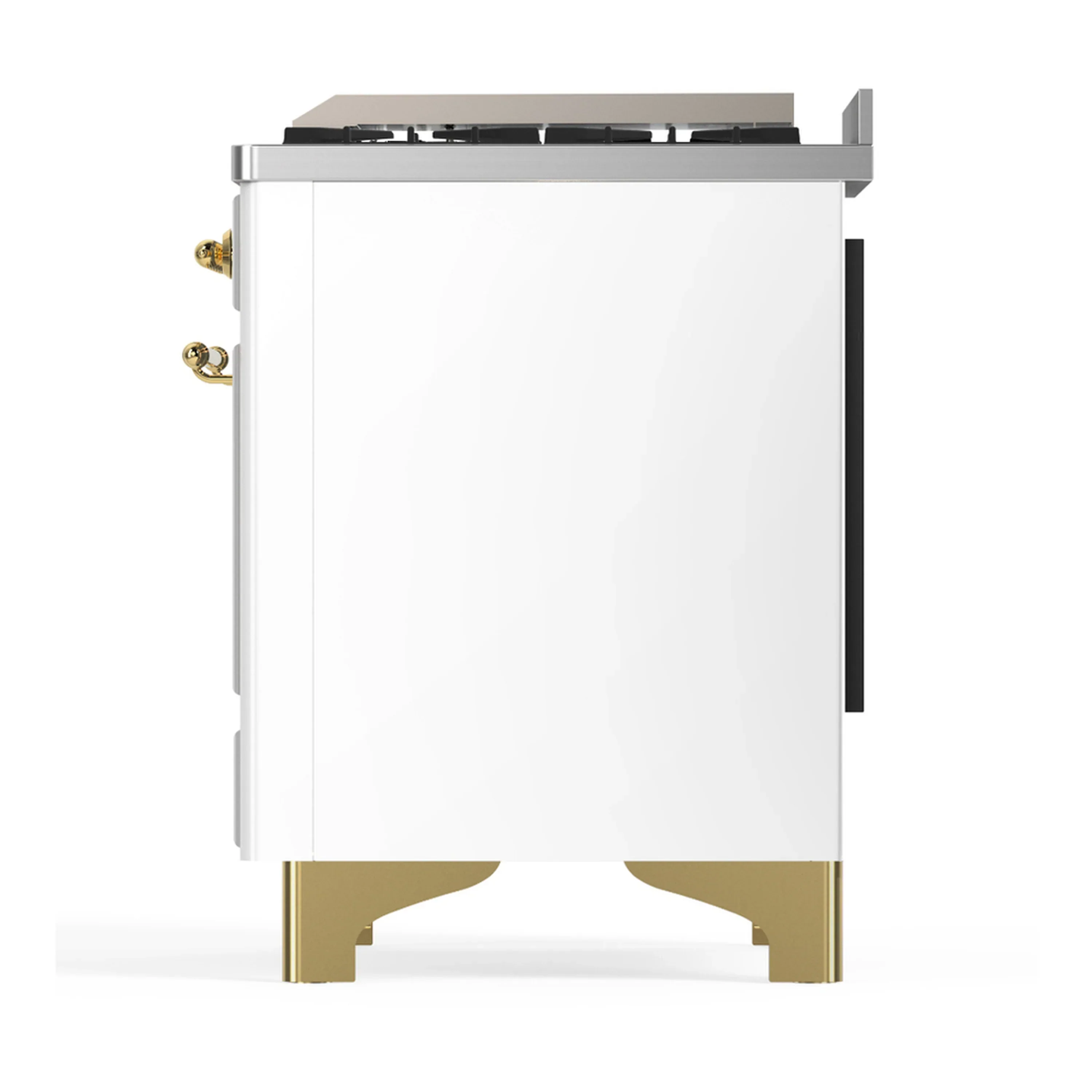ILVE Majestic III 48-inch Dual Fuel Range with 5 Natural Gas Burner, Griddle and Triple Glass Door Electric Oven in White with Brass Trim (UM48FNR3WHG) - Image 9