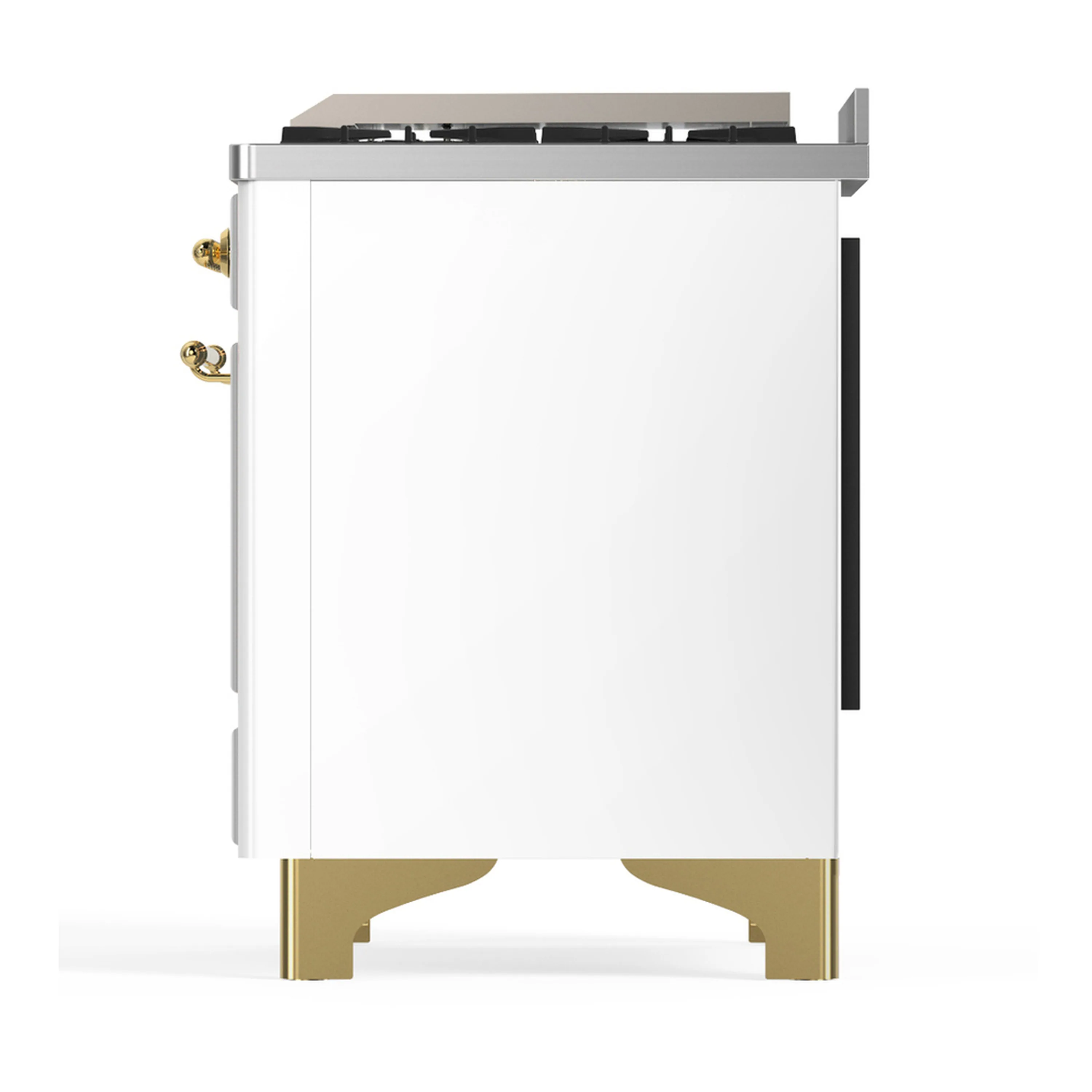 ILVE Majestic III 48-inch Dual Fuel Range with 5 Natural Gas Burner, Griddle and Solid Door Electric Oven in White with Brass Trim (UM48FQNR3WHG) - Image 9