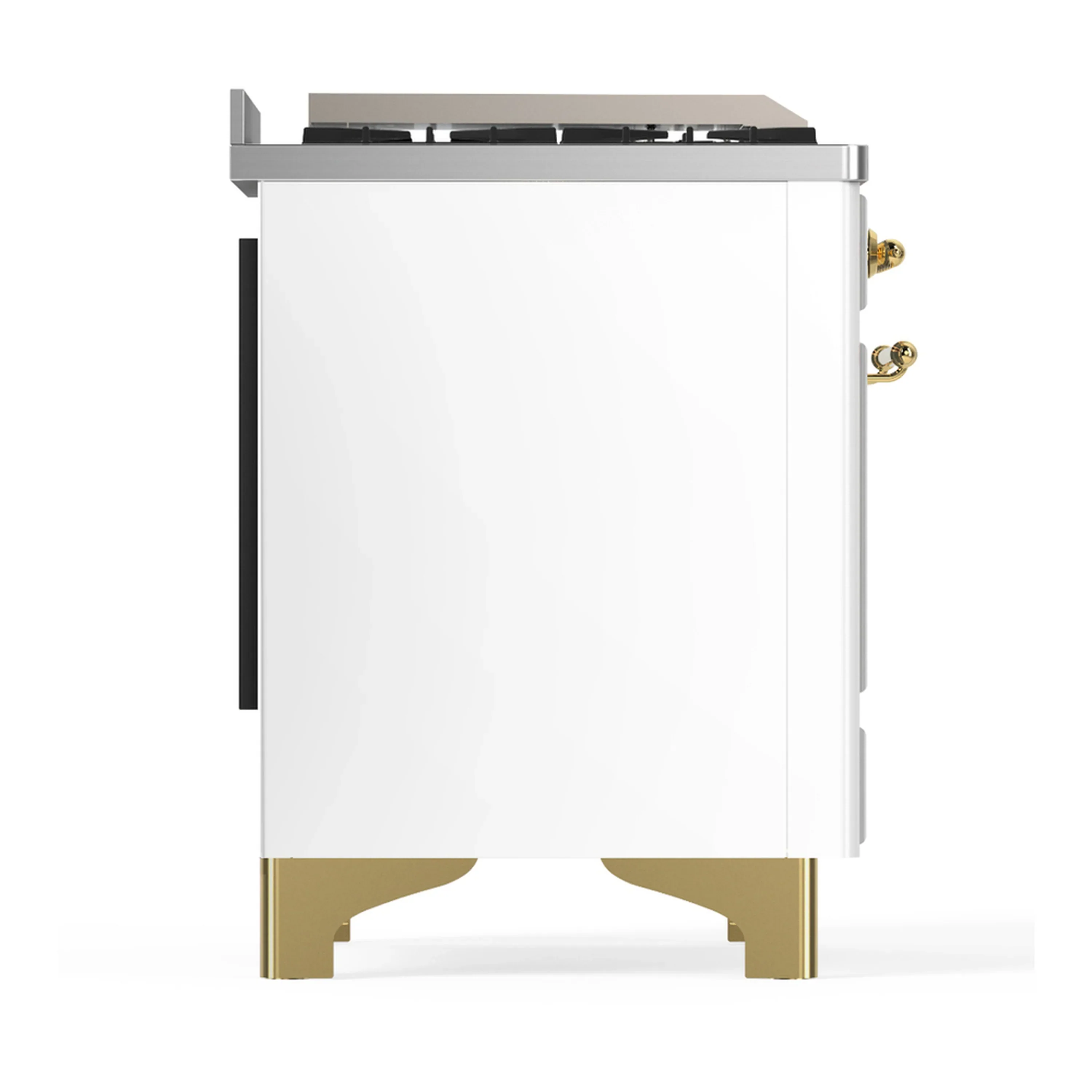 ILVE Majestic III 48-inch Dual Fuel Range with 5 Natural Gas Burner, Griddle, French Top and Triple Glass Door Electric Oven in White with Brass Trim (UM48FSNR3WHG) - Image 8