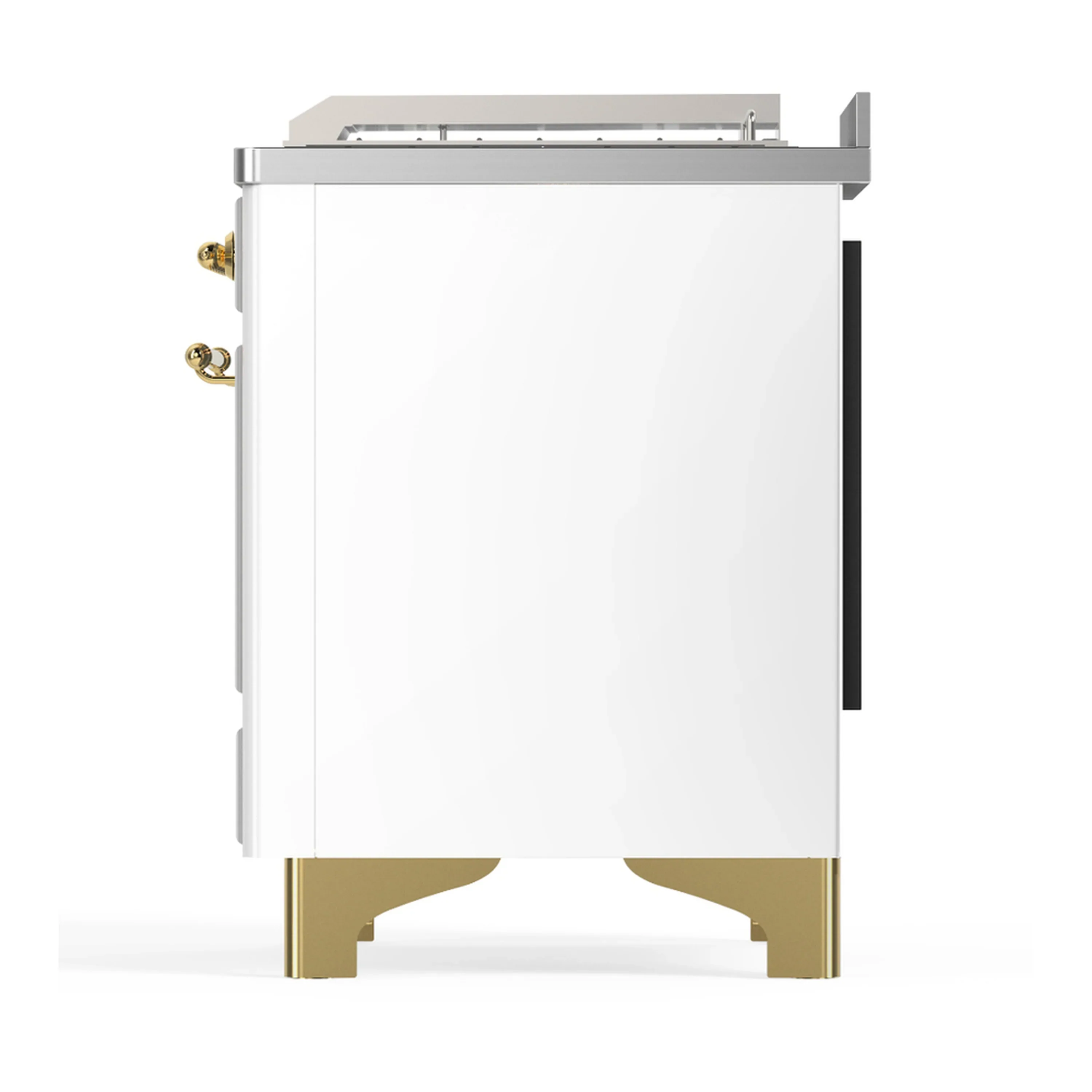 ILVE Majestic III 48-inch Dual Fuel Range with 5 Natural Gas Burner, Griddle, French Top and Triple Glass Door Electric Oven in White with Brass Trim (UM48FSNR3WHG) - Image 9
