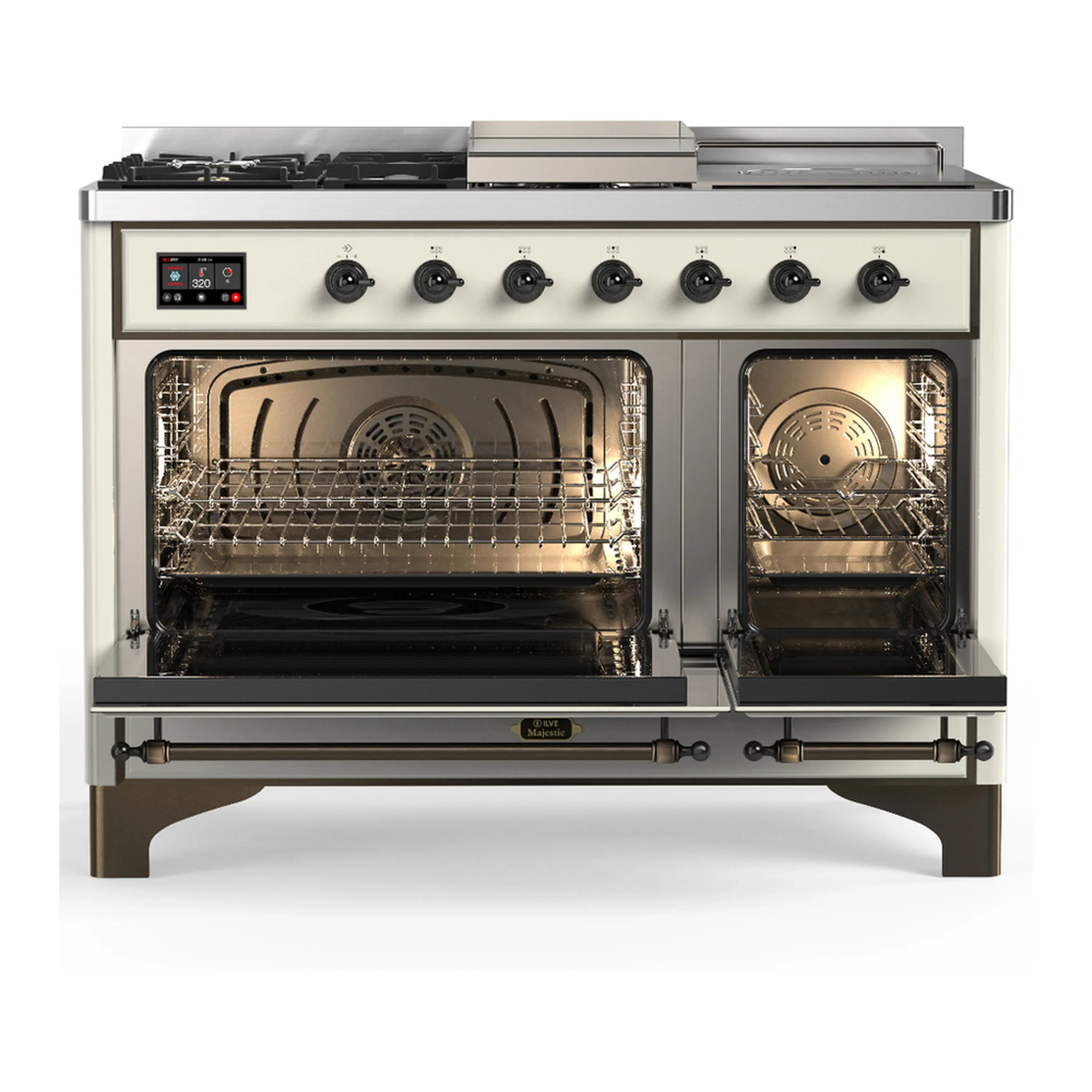 ILVE Majestic III 48-inch Dual Fuel Range with 5 Natural Gas Burner, Griddle, French Top and Solid Door Electric Oven in Antique White with Burnished Trim (UM48FSQNR3AWB) - Image 6