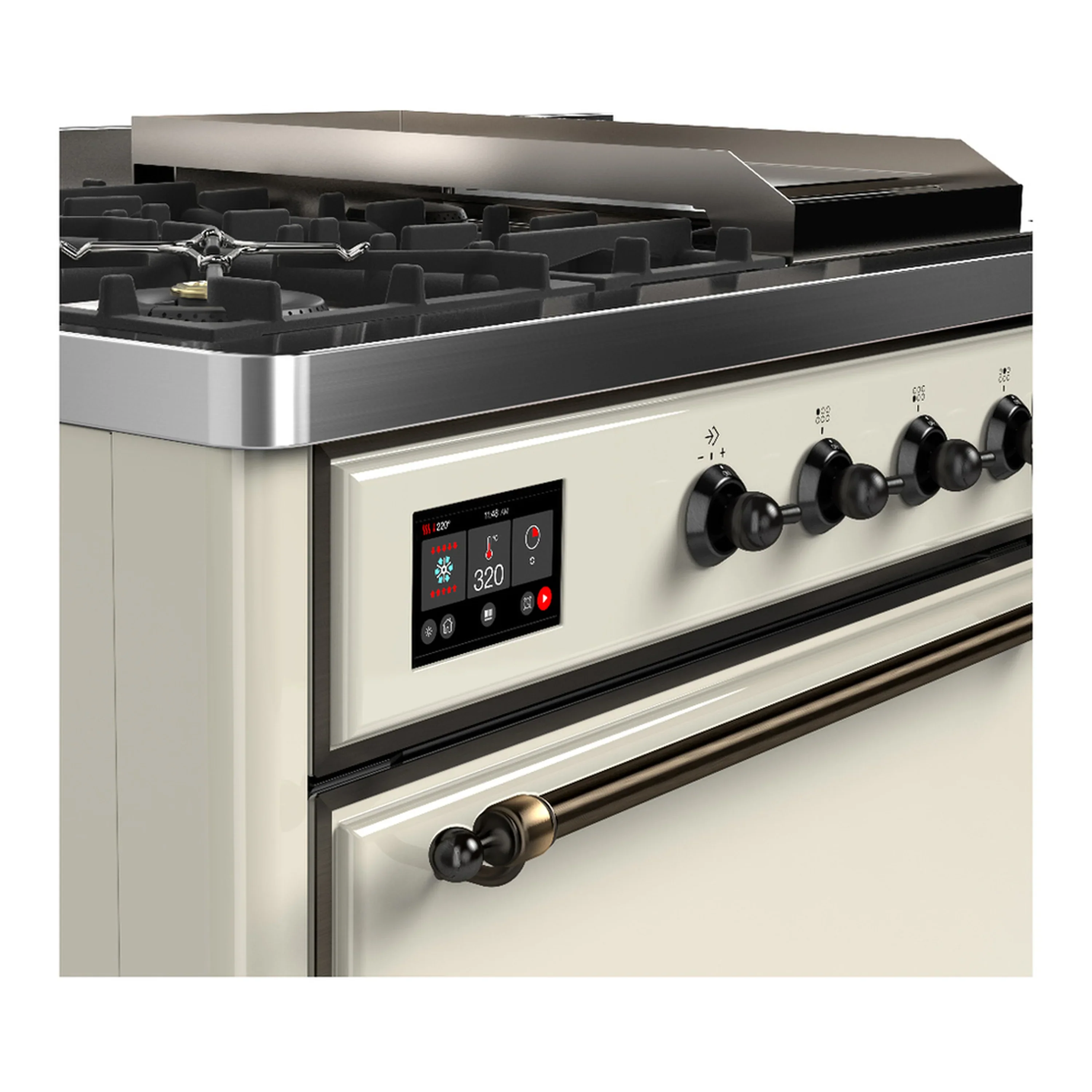 ILVE Majestic III 48-inch Dual Fuel Range with 5 Natural Gas Burner, Griddle, French Top and Solid Door Electric Oven in Antique White with Burnished Trim (UM48FSQNR3AWB) - Image 7