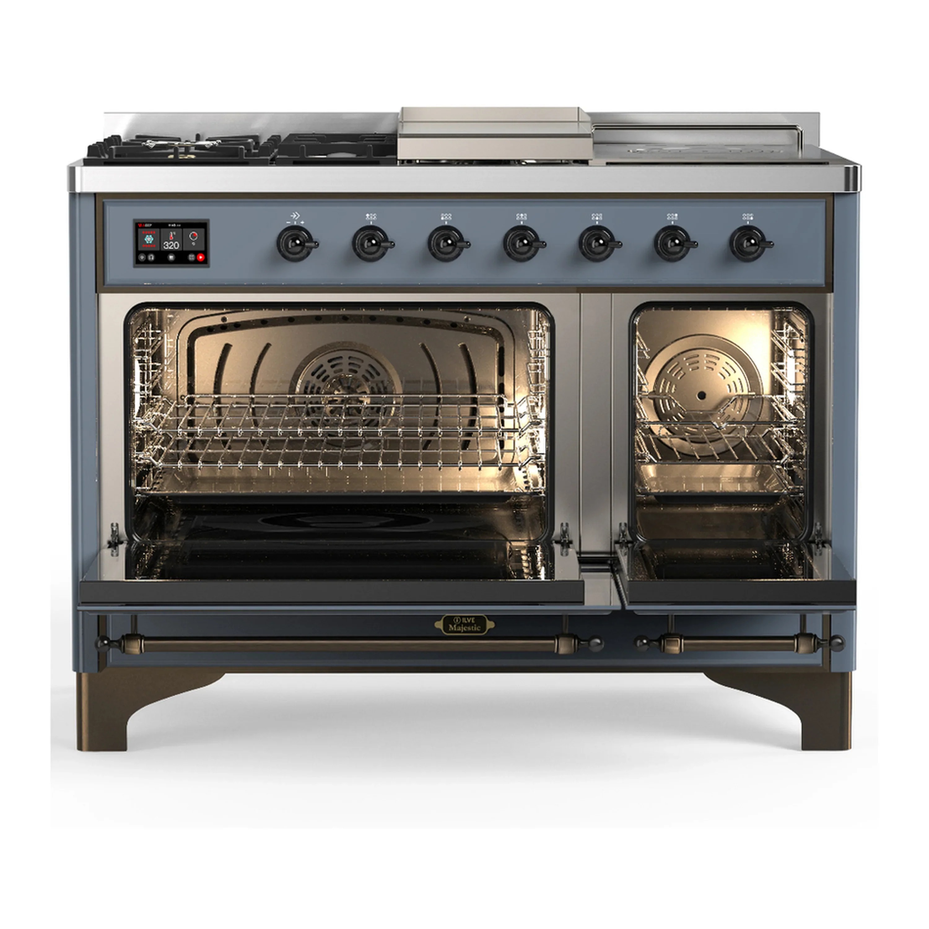 ILVE Majestic III 48-inch Dual Fuel Range with 5 Natural Gas Burner, Griddle, French Top and Solid Door Electric Oven in Blue Grey with Burnished Trim (UM48FSQNR3BGB) - Image 6