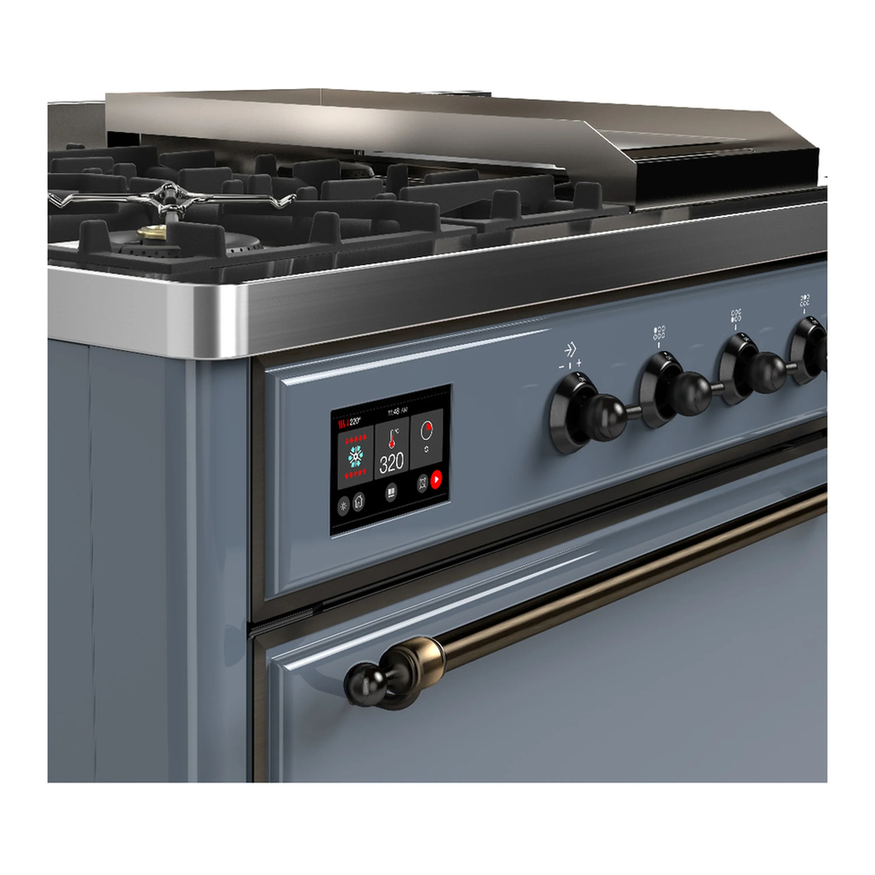 ILVE Majestic III 48-inch Dual Fuel Range with 5 Liquid Propane Burner, Griddle, French Top and Solid Door Electric Oven in Blue Grey with Burnished Trim (UM48FSQNR3BGBLP) - Image 7