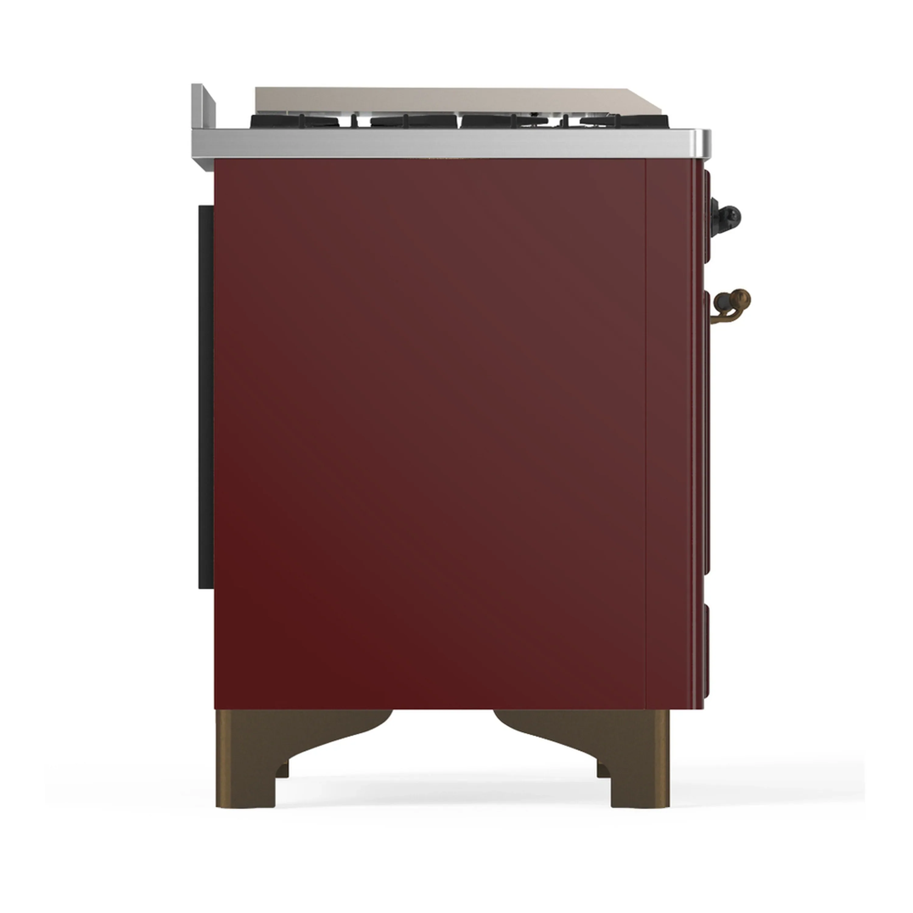 ILVE Majestic III 48-inch Dual Fuel Range with 5 Natural Gas Burner, Griddle, French Top and Triple Glass Door Electric Oven in Burgundy with Burnished Trim (UM48FSNR3BUB) - Image 9