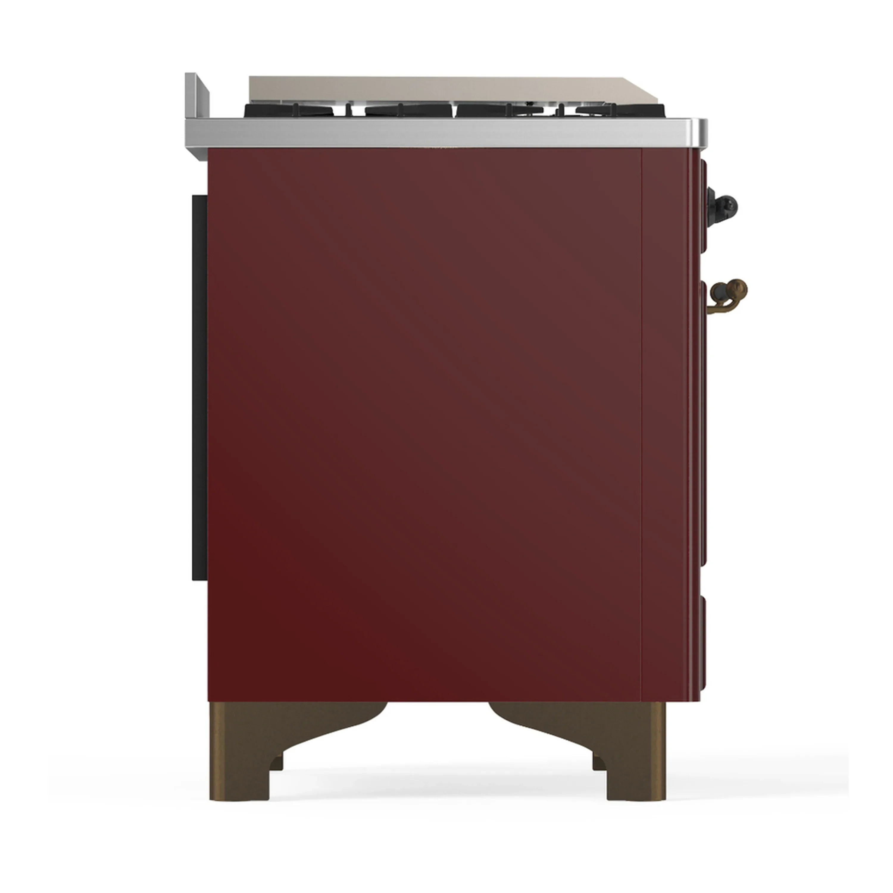 ILVE Majestic III 48-inch Dual Fuel Range with 5 Natural Gas Burner, Griddle, French Top and Solid Door Electric Oven in Burgundy with Burnished Trim (UM48FSQNR3BUB) - Image 8