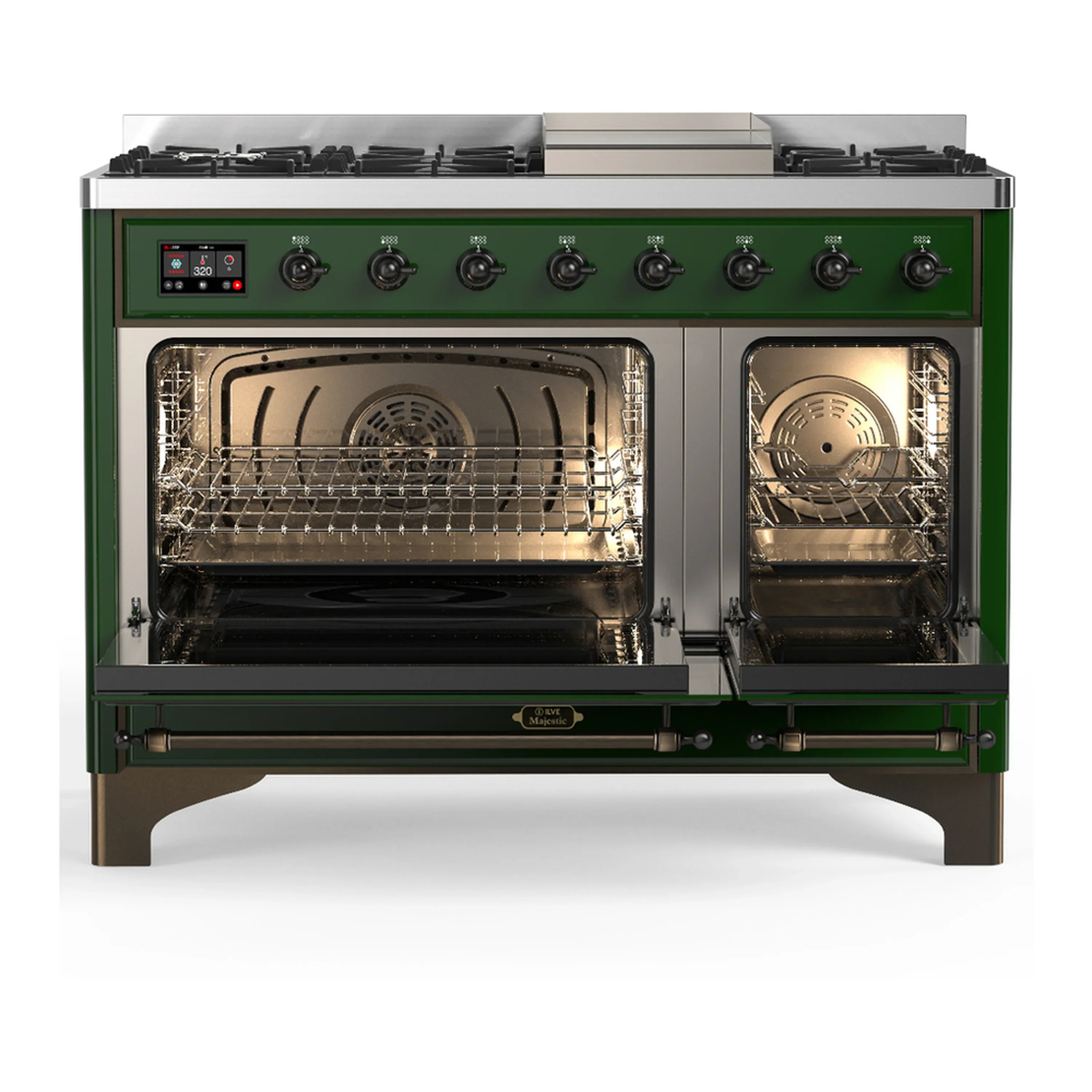 ILVE Majestic III 48-inch Dual Fuel Range with 5 Natural Gas Burner, Griddle and Solid Door Electric Oven in Emerald Green with Burnished Trim (UM48FQNR3EGB) - Image 6