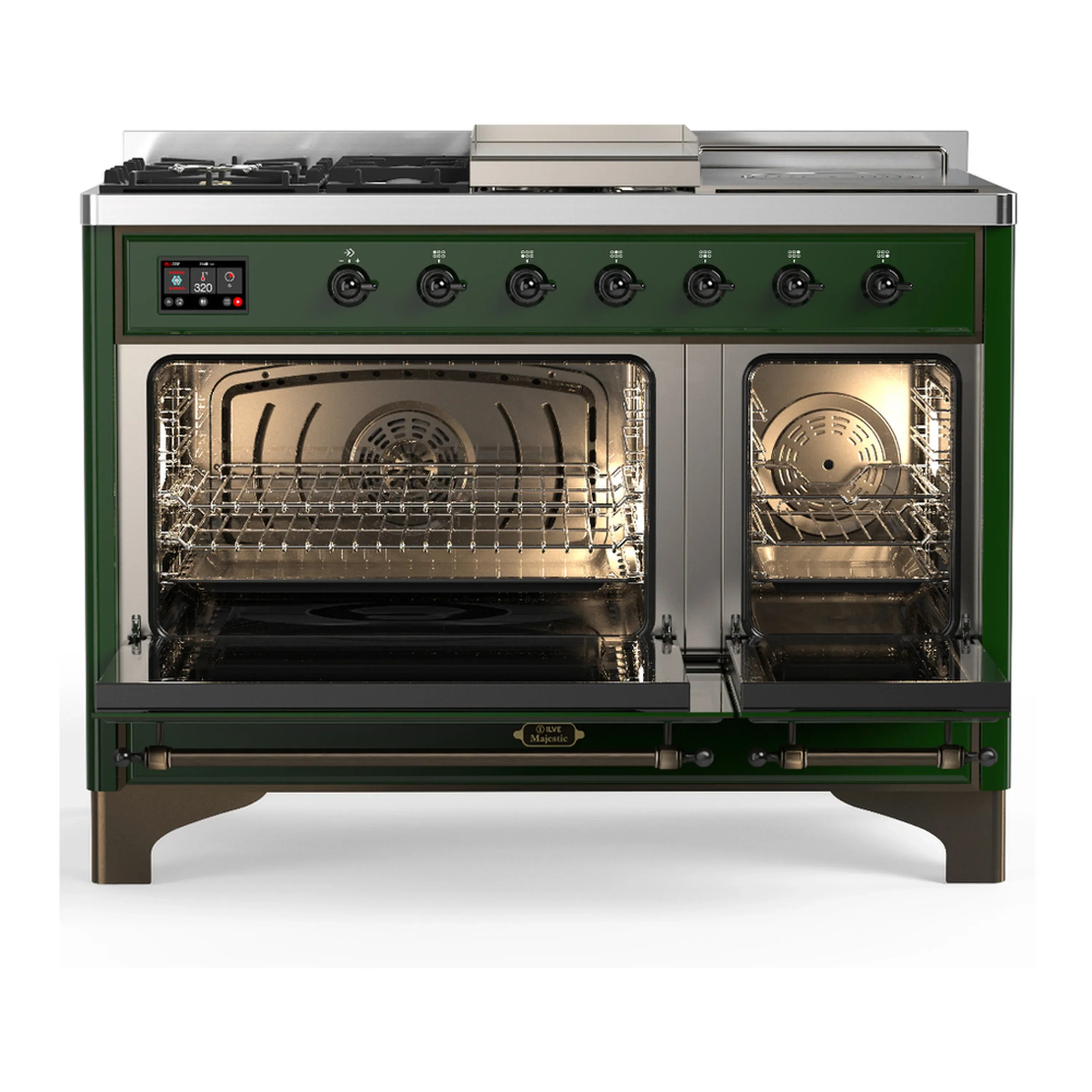 ILVE Majestic III 48-inch Dual Fuel Range with 5 Liquid Propane Burner, Griddle, French Top and Solid Door Electric Oven in Emerald Green with Burnished Trim (UM48FSQNR3EGBLP) - Image 6