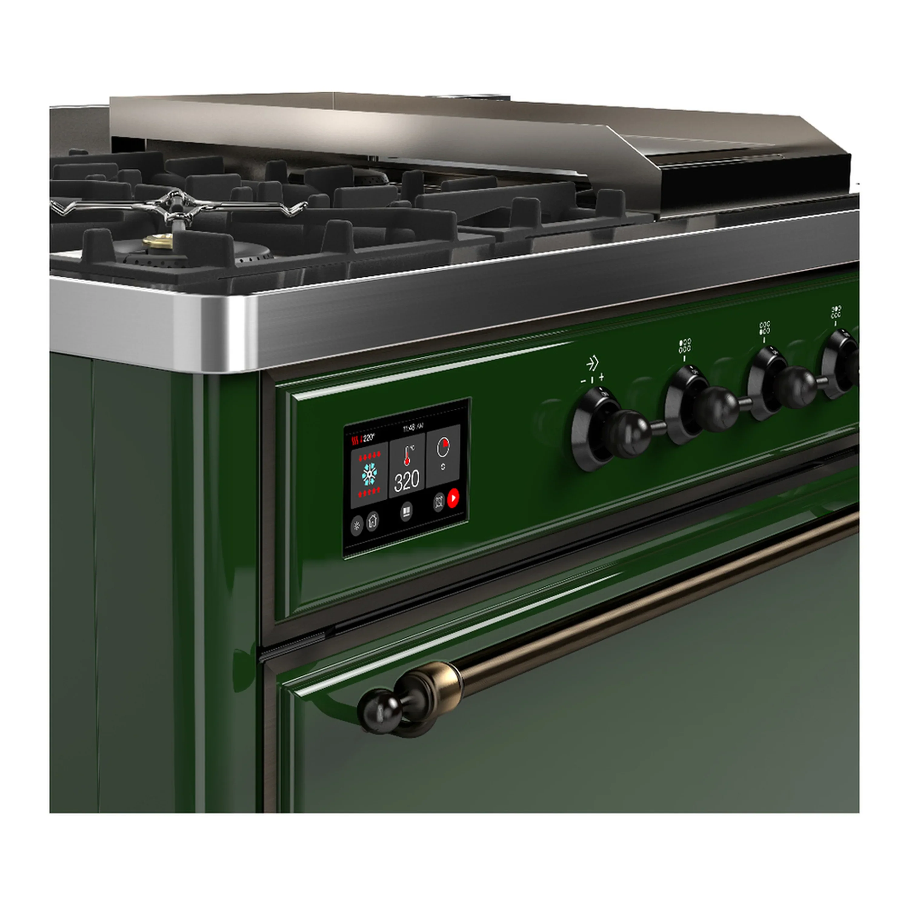 ILVE Majestic III 48-inch Dual Fuel Range with 5 Liquid Propane Burner, Griddle, French Top and Solid Door Electric Oven in Emerald Green with Burnished Trim (UM48FSQNR3EGBLP) - Image 7