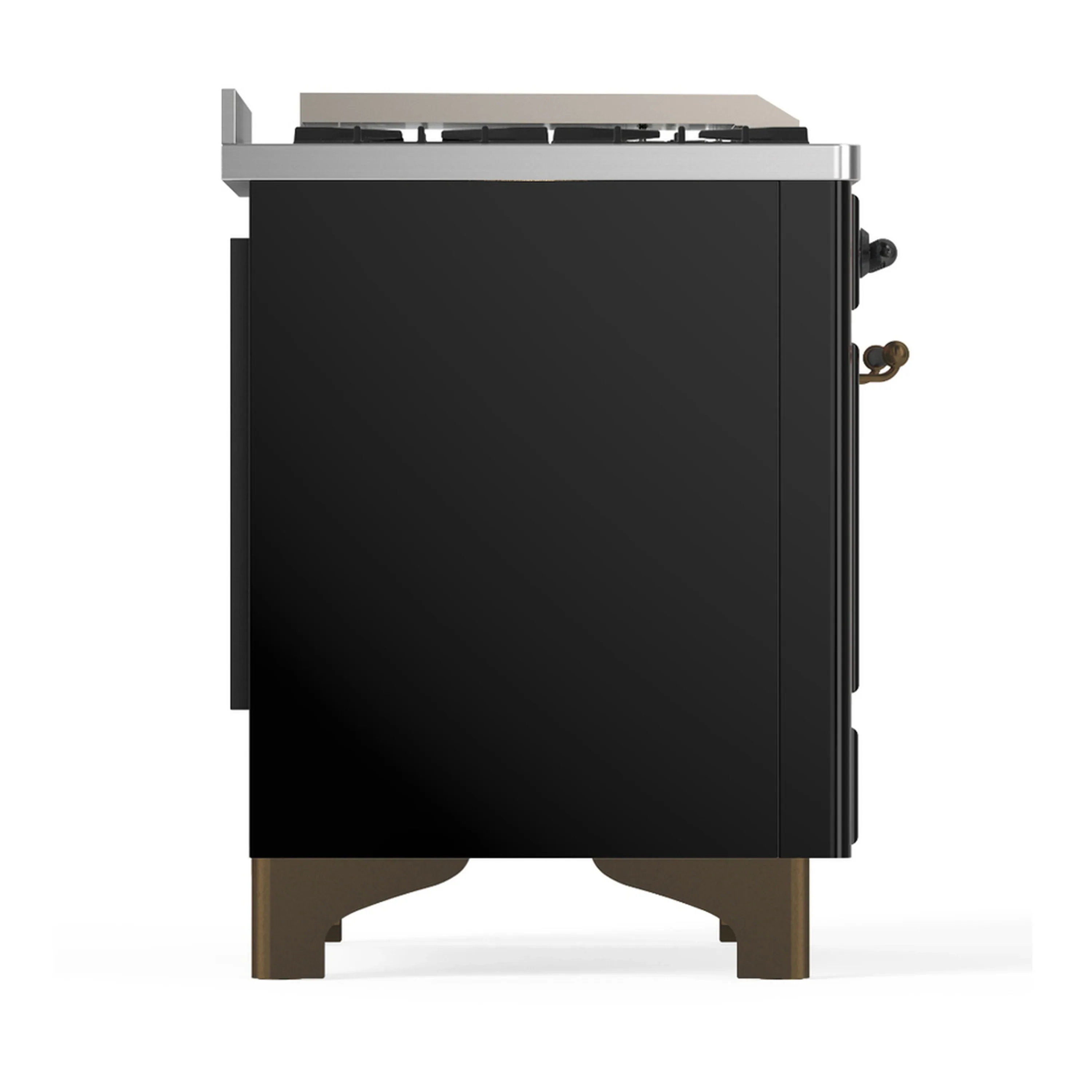 ILVE Majestic III 48-inch Dual Fuel Range with 5 Natural Gas Burner, Griddle and Solid Door Electric Oven in Glossy Black with Burnished Trim (UM48FQNR3BKB) - Image 8