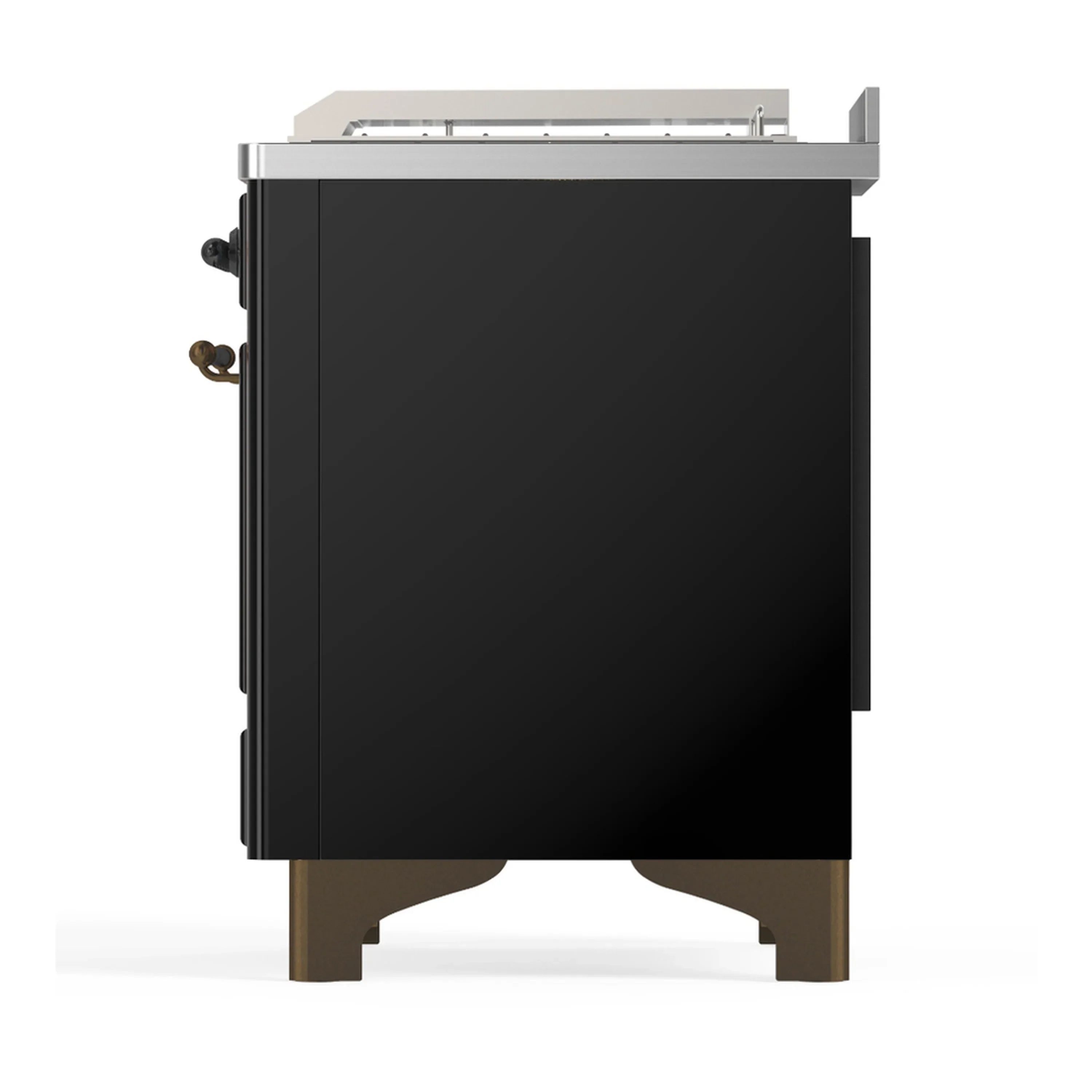 ILVE Majestic III 48-inch Dual Fuel Range with 5 Natural Gas Burner, Griddle, French Top and Triple Glass Door Electric Oven in Glossy Black with Burnished Trim (UM48FSNR3BKB) - Image 9