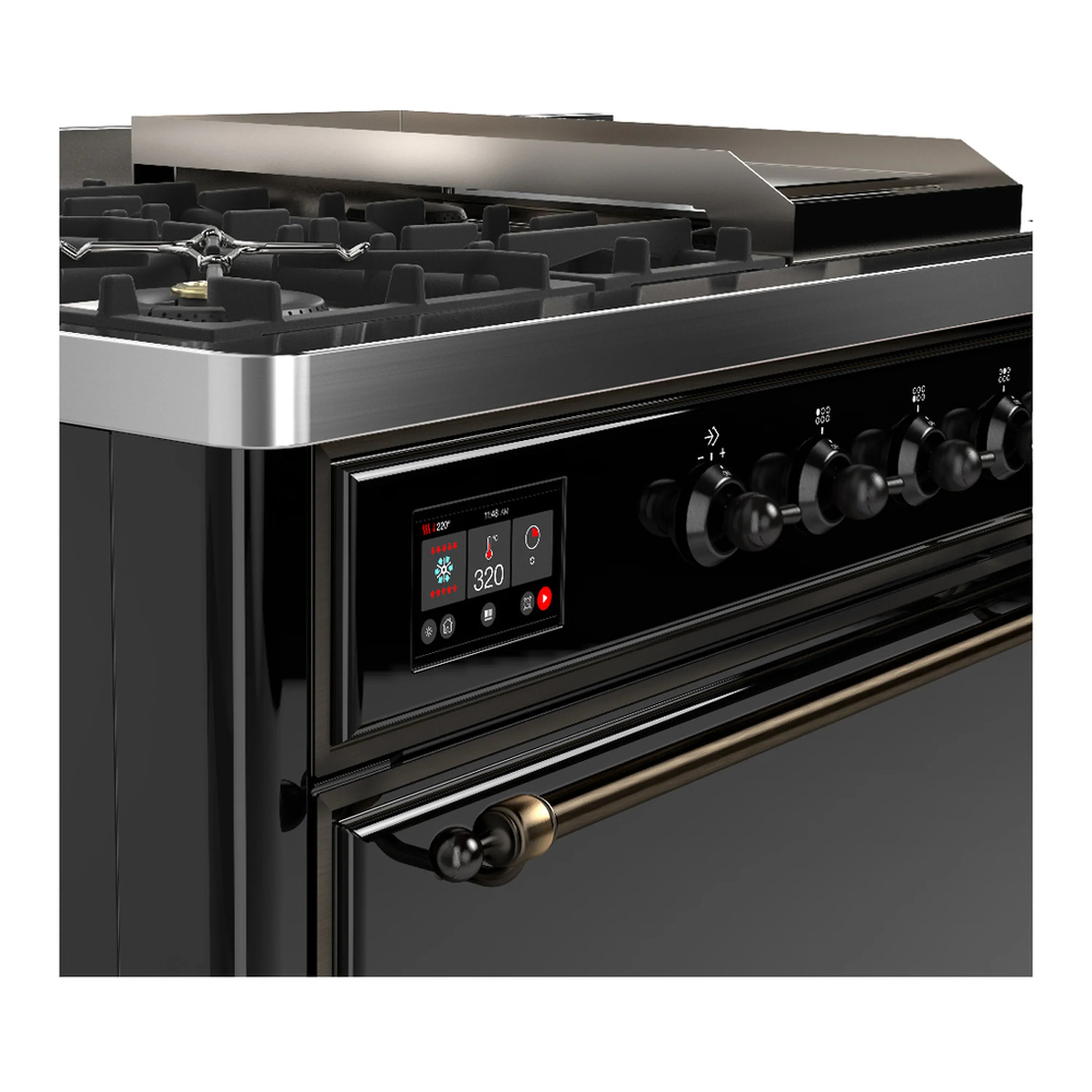 ILVE Majestic III 48-inch Dual Fuel Range with 5 Natural Gas Burner, Griddle, French Top and Solid Door Electric Oven in Glossy Black with Burnished Trim (UM48FSQNR3BKB) - Image 7