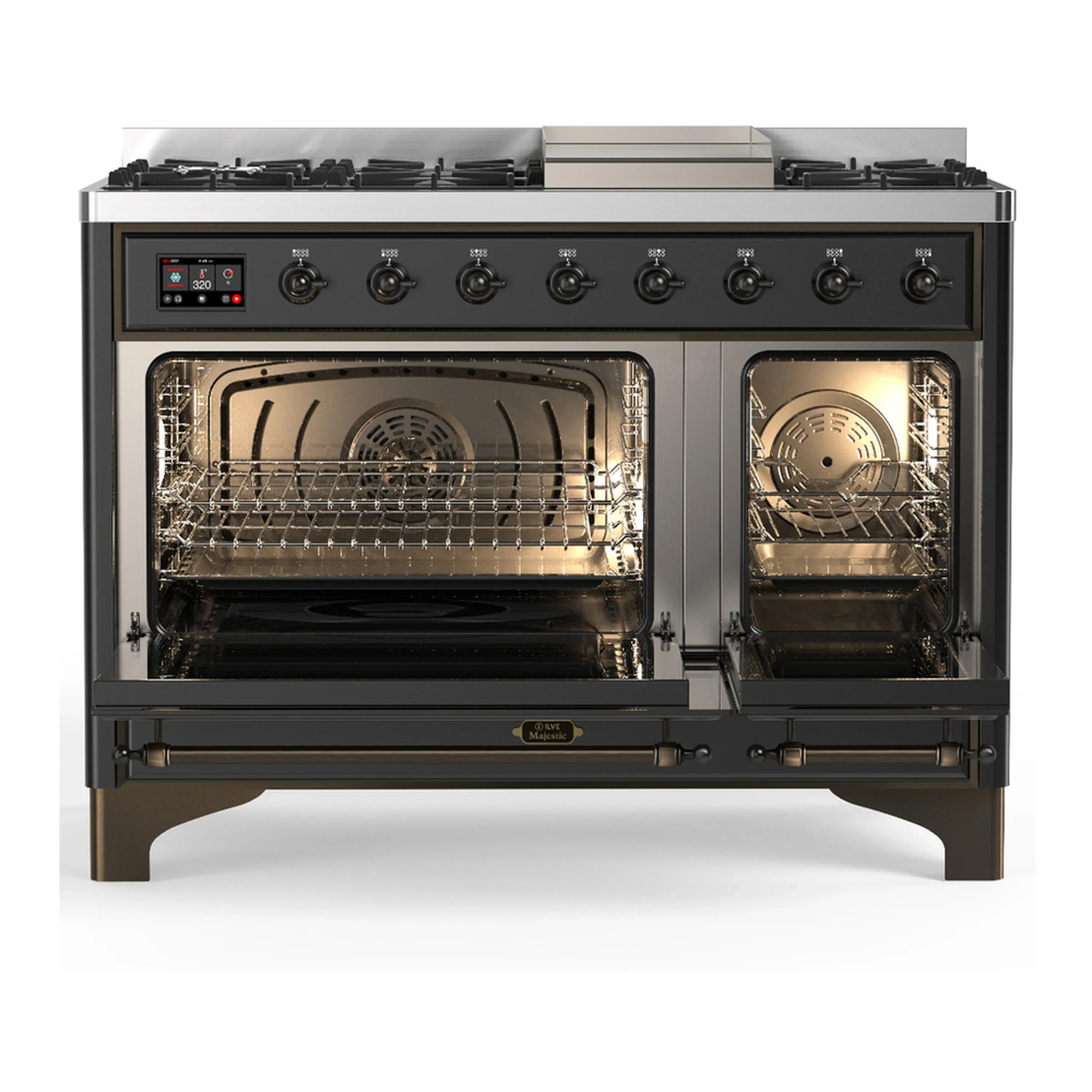 ILVE Majestic III 48-inch Dual Fuel Range with 5 Liquid Propane Burner, Griddle and Triple Glass Door Electric Oven in Graphite Matte with Burnished Trim (UM48FNR3MGBLP) - Image 6
