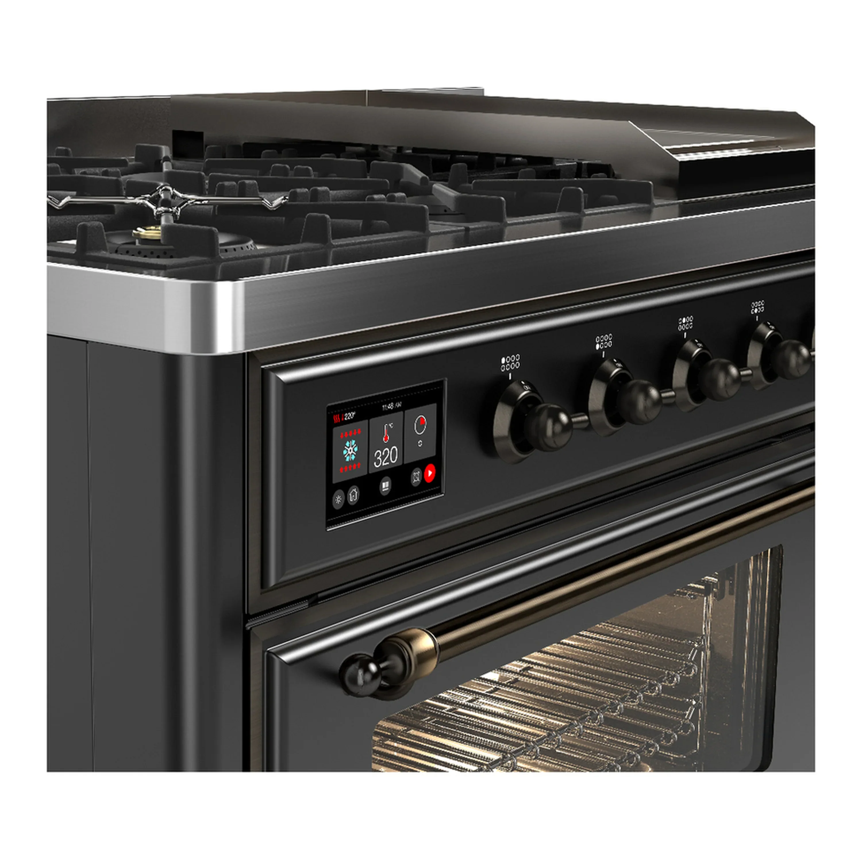 ILVE Majestic III 48-inch Dual Fuel Range with 5 Liquid Propane Burner, Griddle and Triple Glass Door Electric Oven in Graphite Matte with Burnished Trim (UM48FNR3MGBLP) - Image 7
