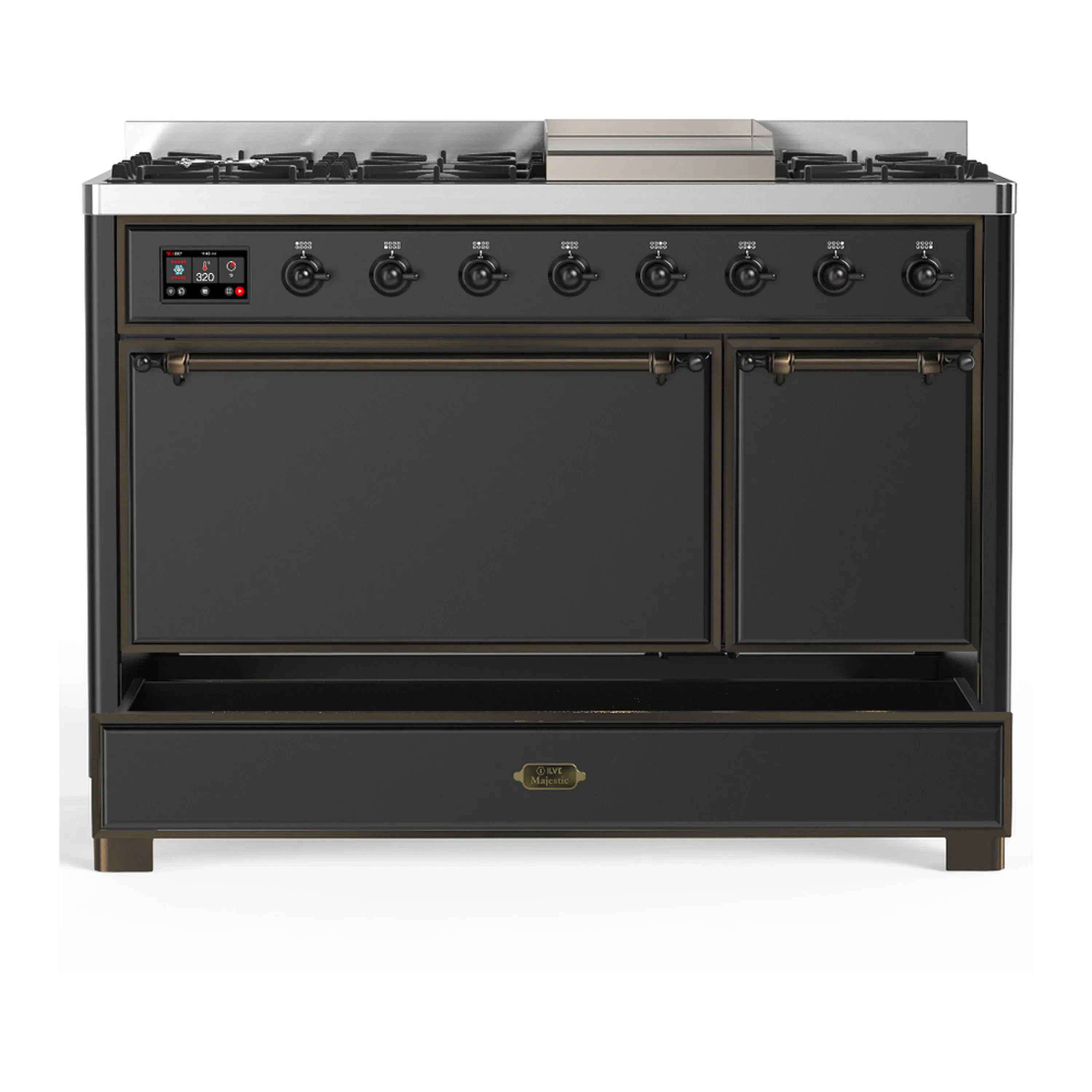 ILVE Majestic III 48-inch Dual Fuel Range with 5 Natural Gas Burner, Griddle and Solid Door Electric Oven in Graphite Matte with Burnished Trim (UM48FQNR3MGB) - Image 3