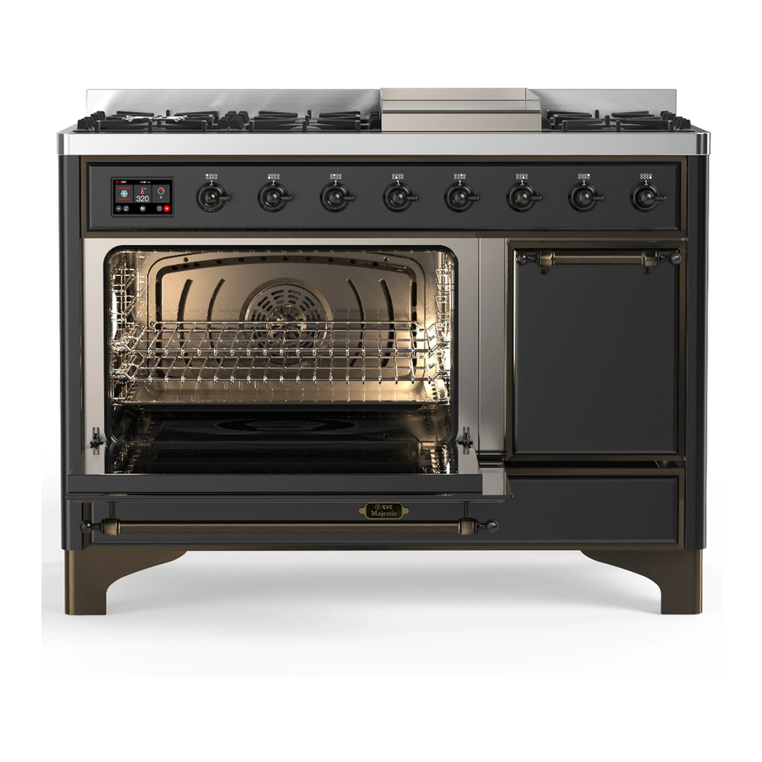 ILVE Majestic III 48-inch Dual Fuel Range with 5 Natural Gas Burner, Griddle and Solid Door Electric Oven in Graphite Matte with Burnished Trim (UM48FQNR3MGB) - Image 5